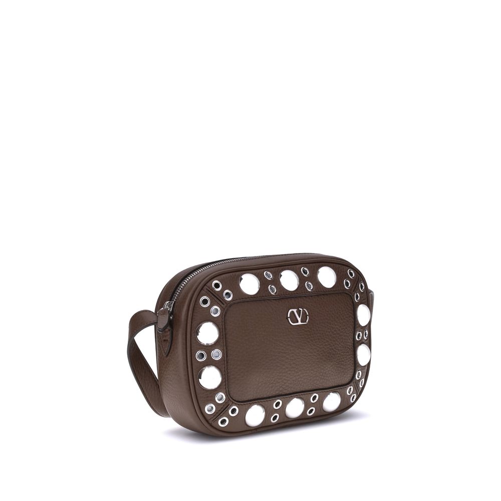 Bolsa de ombro Valentino Garavani Bos Taurus em couro de bezerro marrom