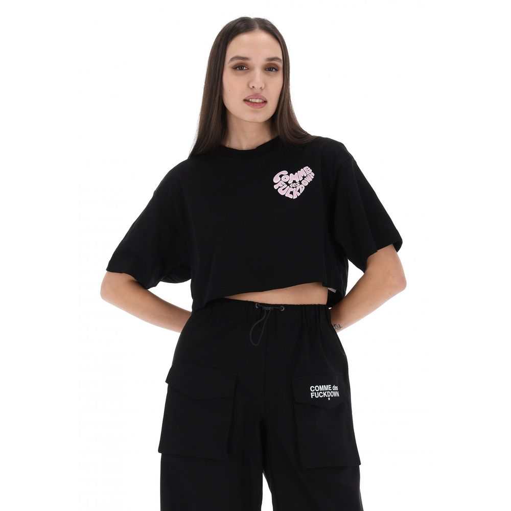 Camiseta feminina preta de algodão Comme Des Fuckdown