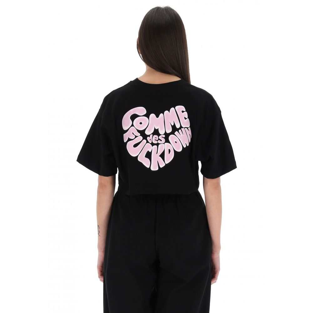 Camiseta feminina preta de algodão Comme Des Fuckdown