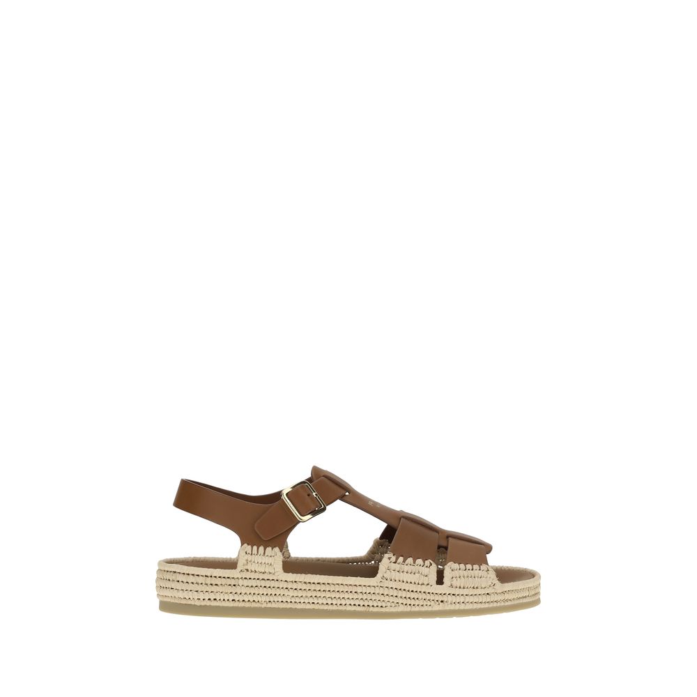 Prada Leather and Raffia Sandals Prada