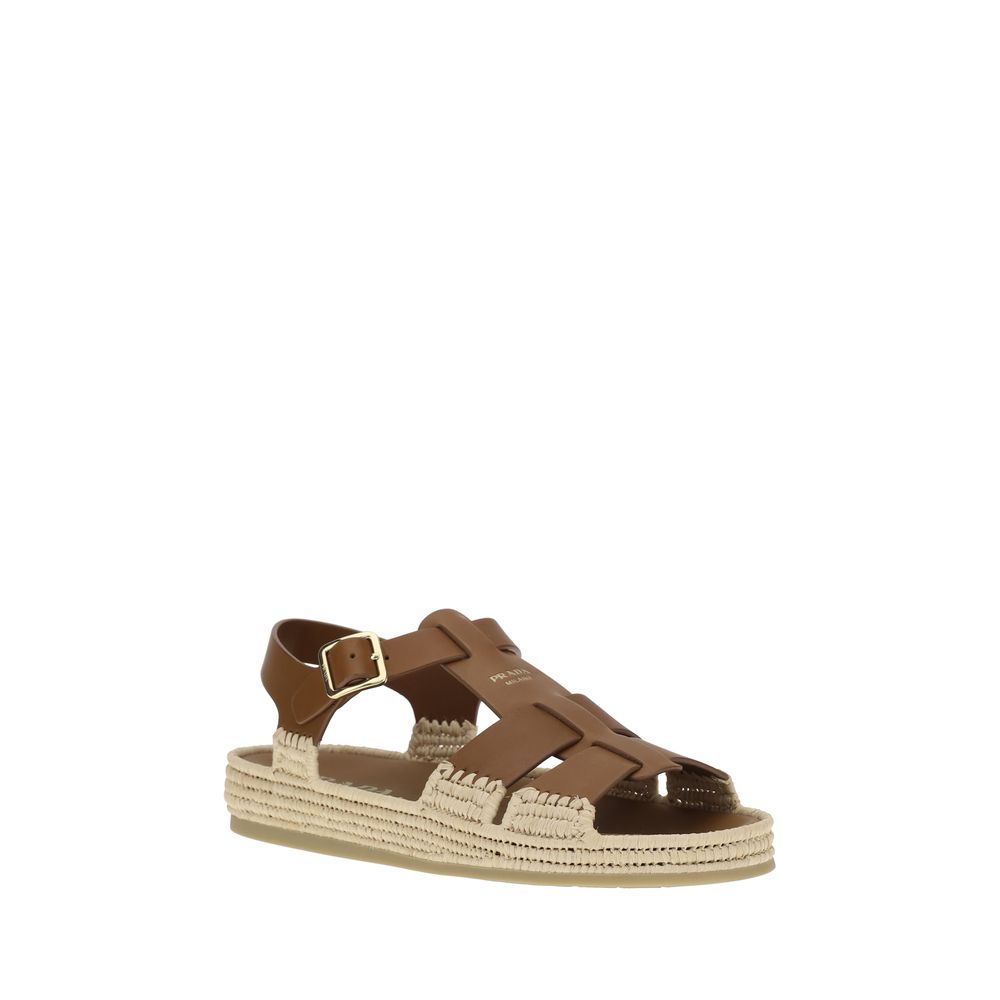 Prada Leather and Raffia Sandals Prada