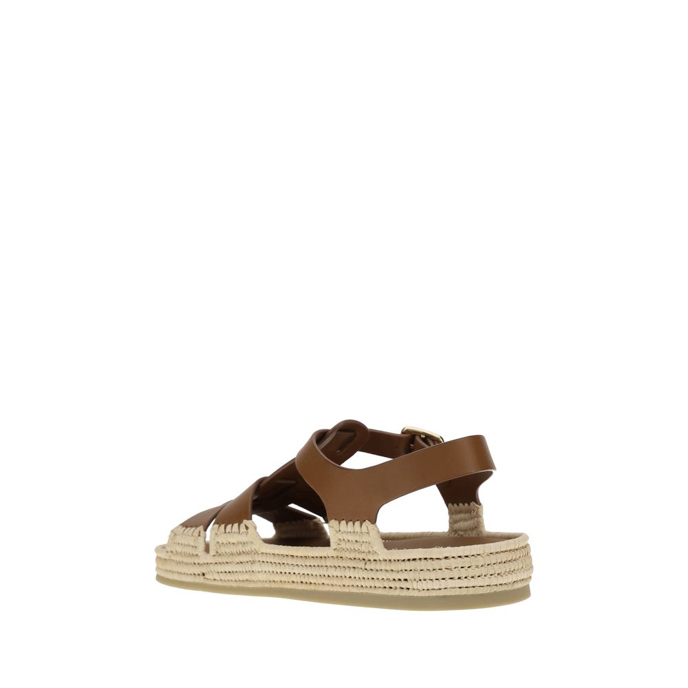 Prada Leather and Raffia Sandals Prada