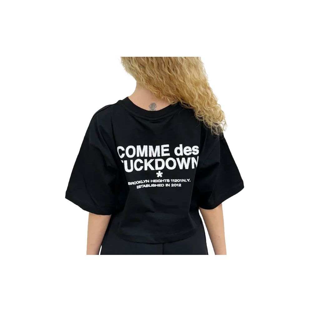 Camiseta feminina preta de algodão Comme Des Fuckdown