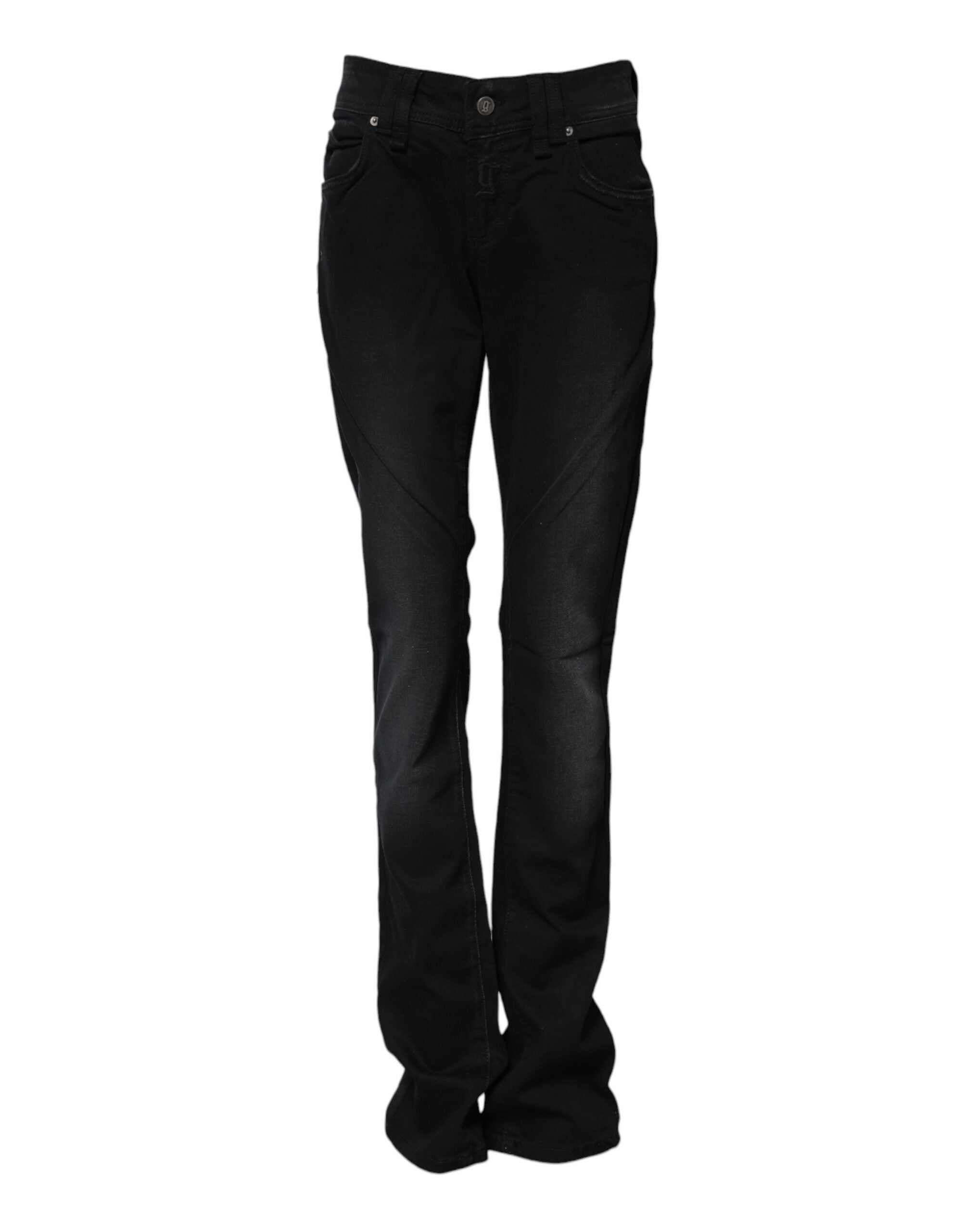 John Galliano Black Cotton Mid Waist Tapered Denim Jeans