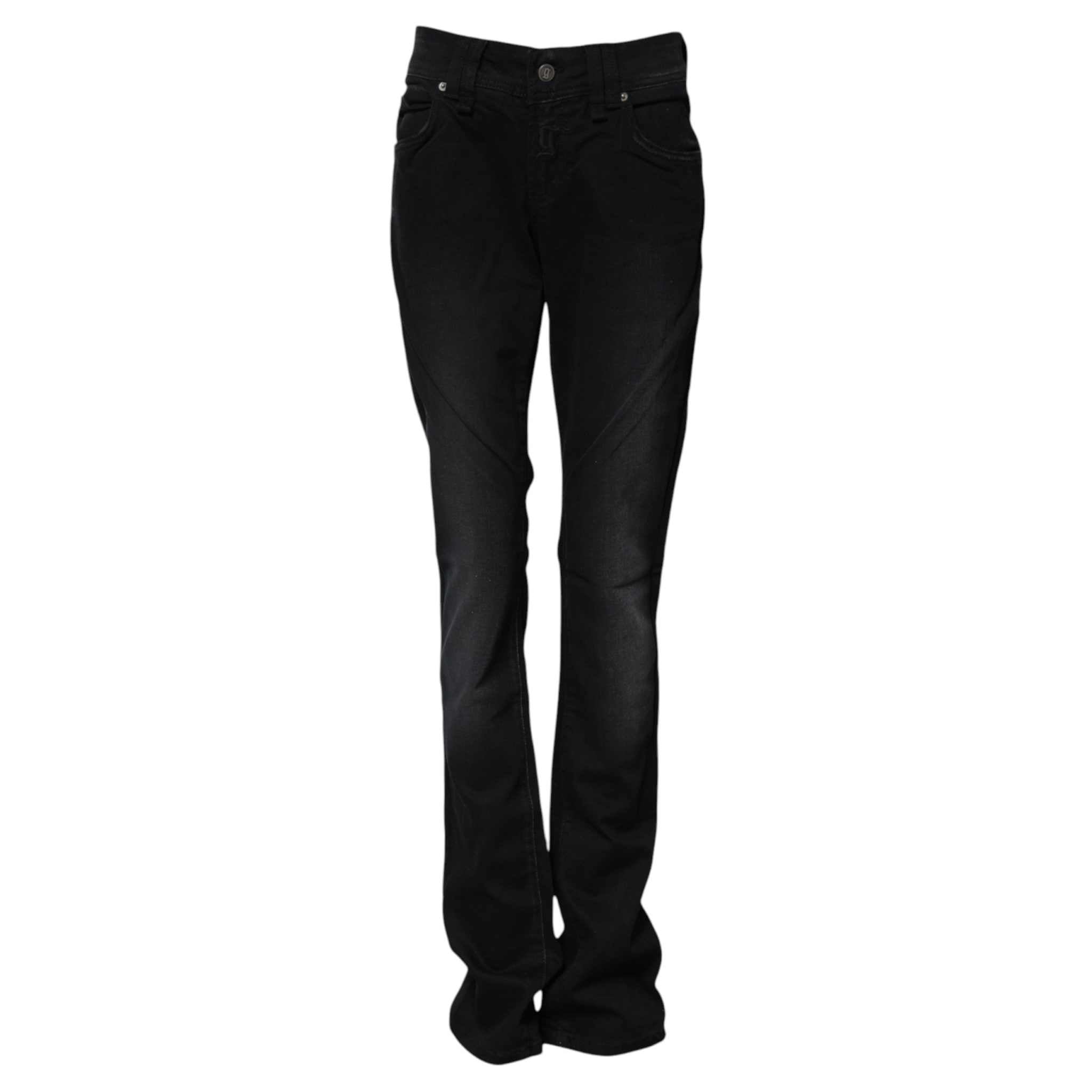 John Galliano Black Cotton Mid Waist Tapered Denim Jeans