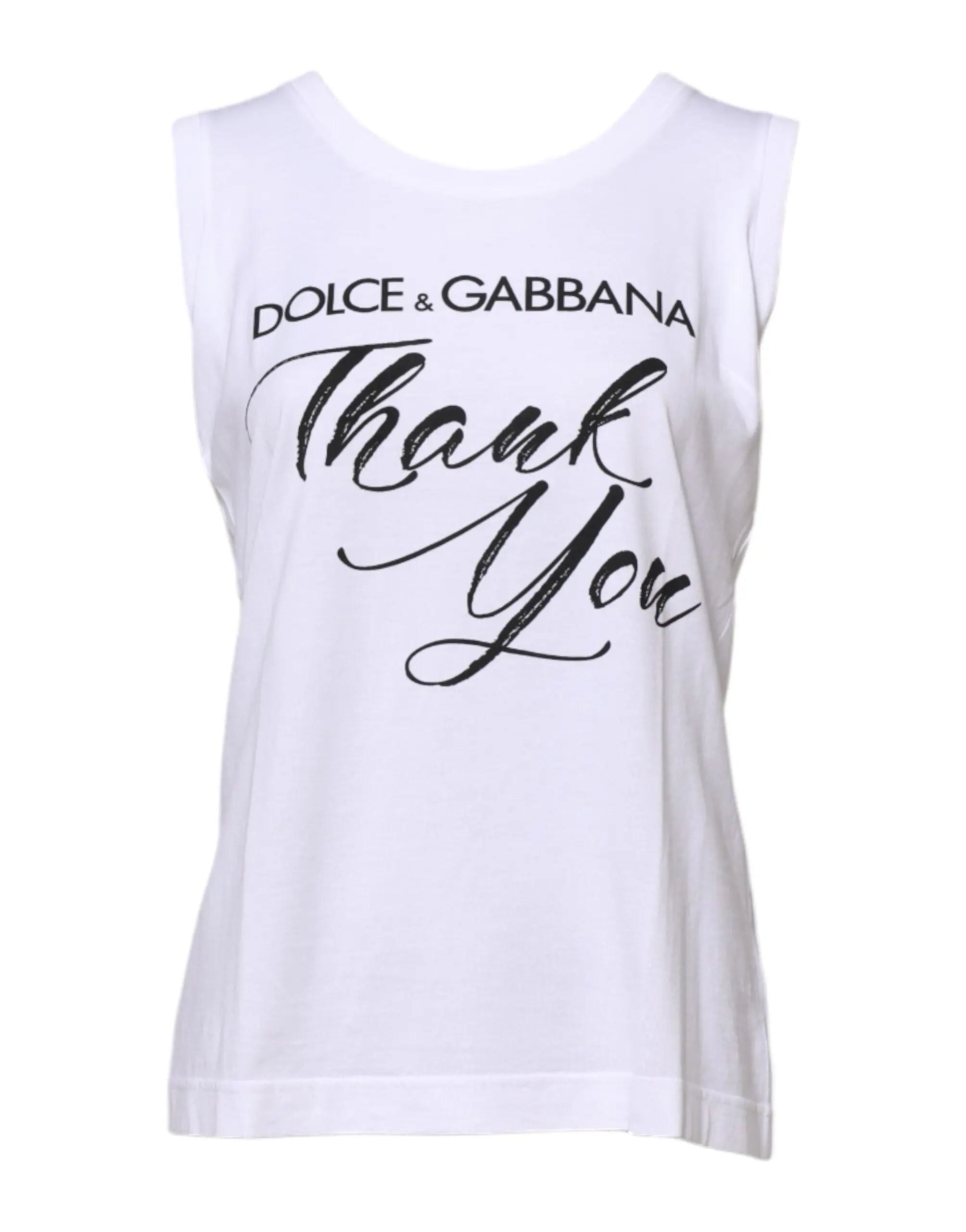 Dolce & Gabbana White Printed Cotton Sleeveless Tank T-shirt - MaraFormigone
