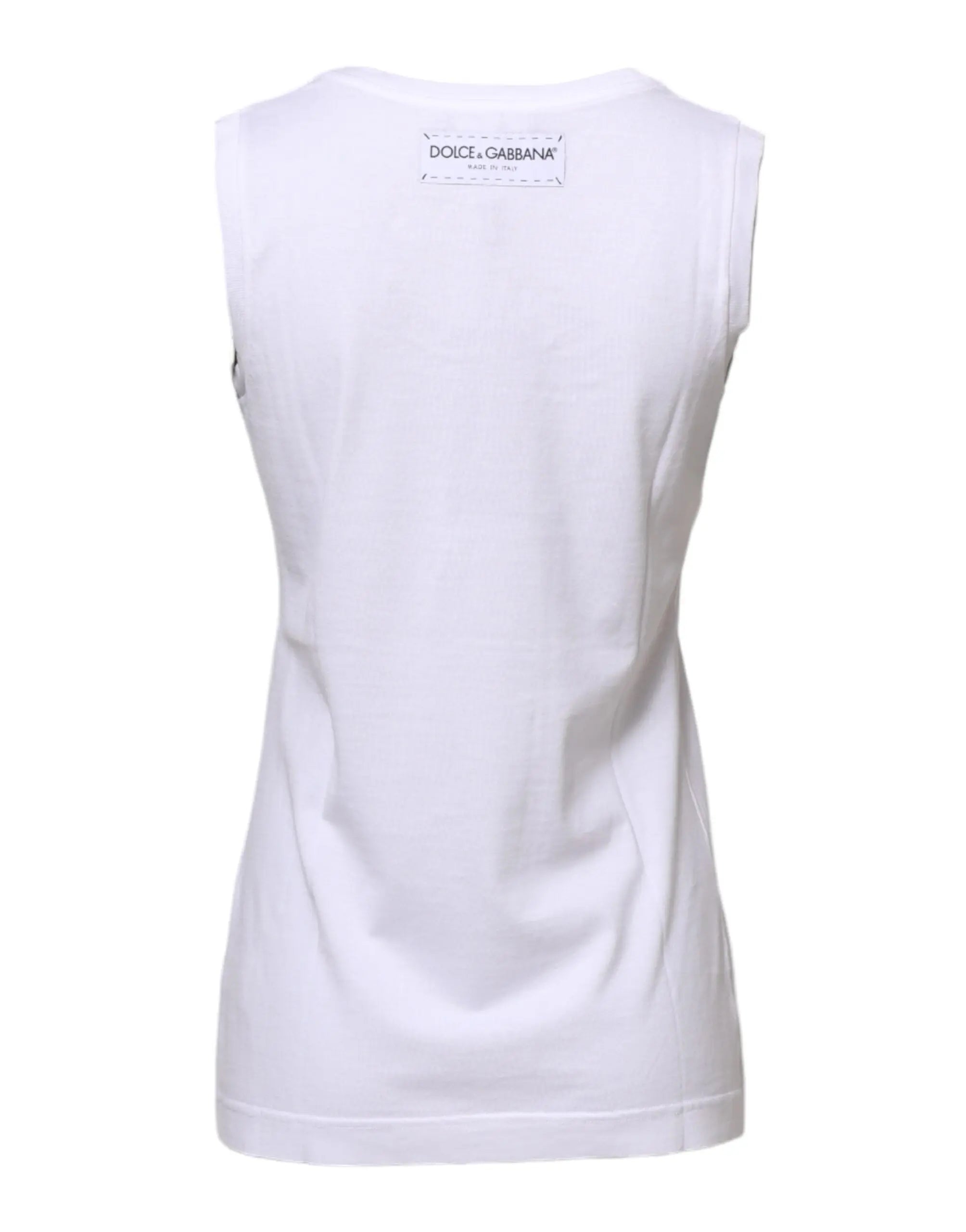 Dolce & Gabbana White Printed Cotton Sleeveless Tank T-shirt - MaraFormigone
