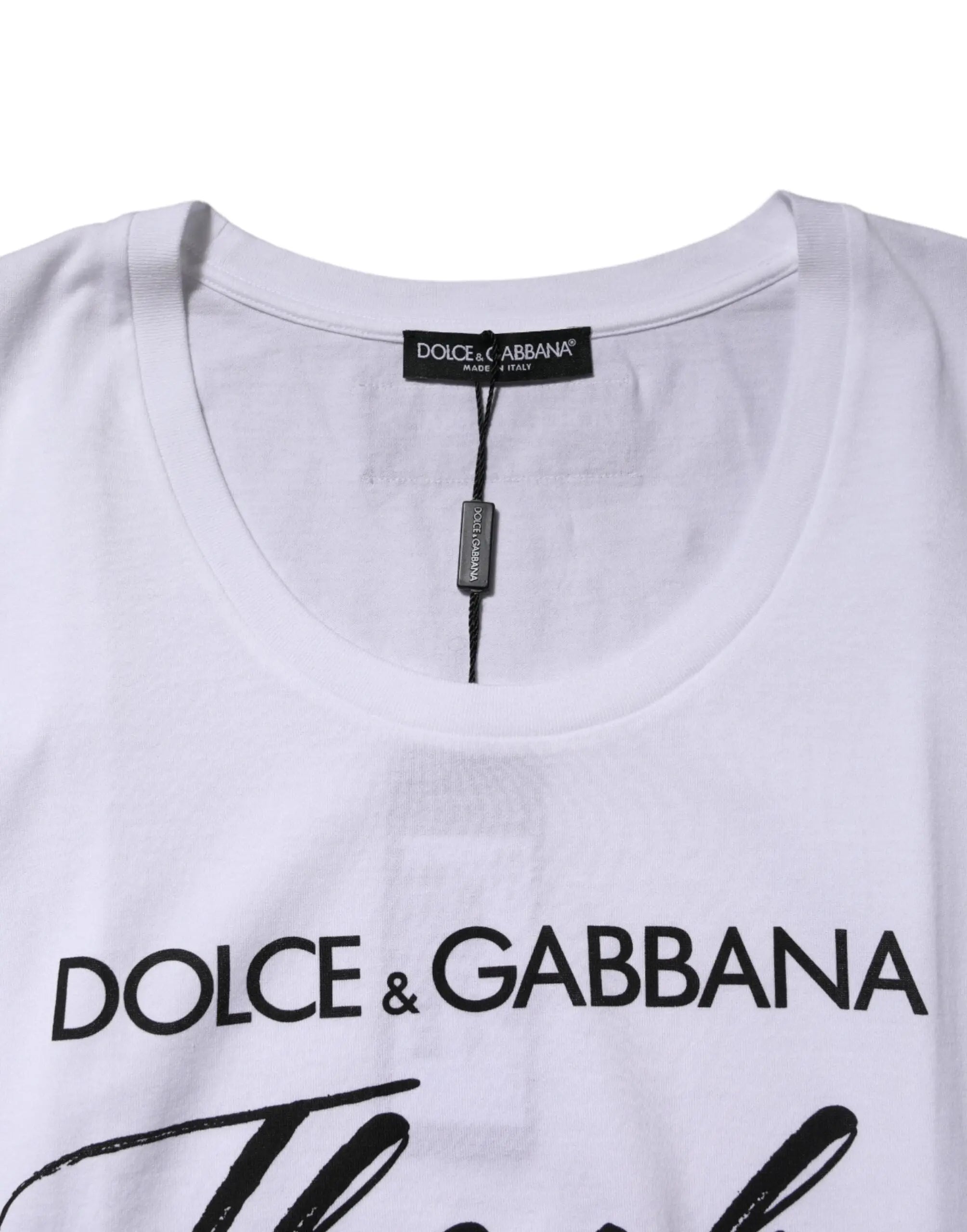 Dolce & Gabbana White Printed Cotton Sleeveless Tank T-shirt - MaraFormigone