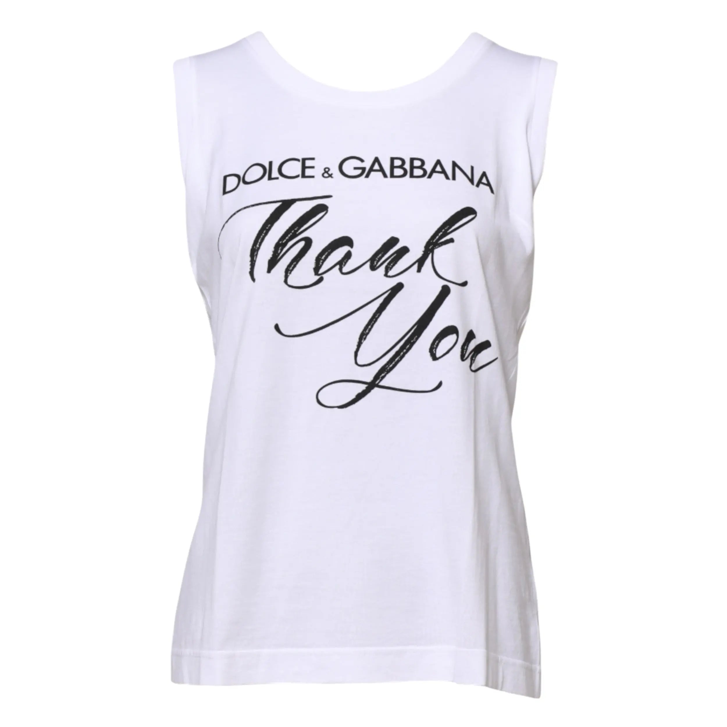 Dolce & Gabbana White Printed Cotton Sleeveless Tank T-shirt - MaraFormigone