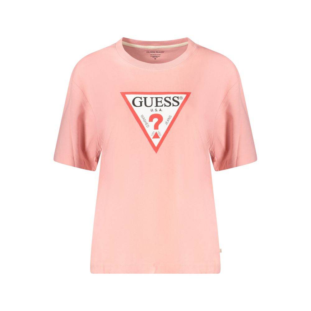 Camiseta feminina Guess Jeans rosa de algodão