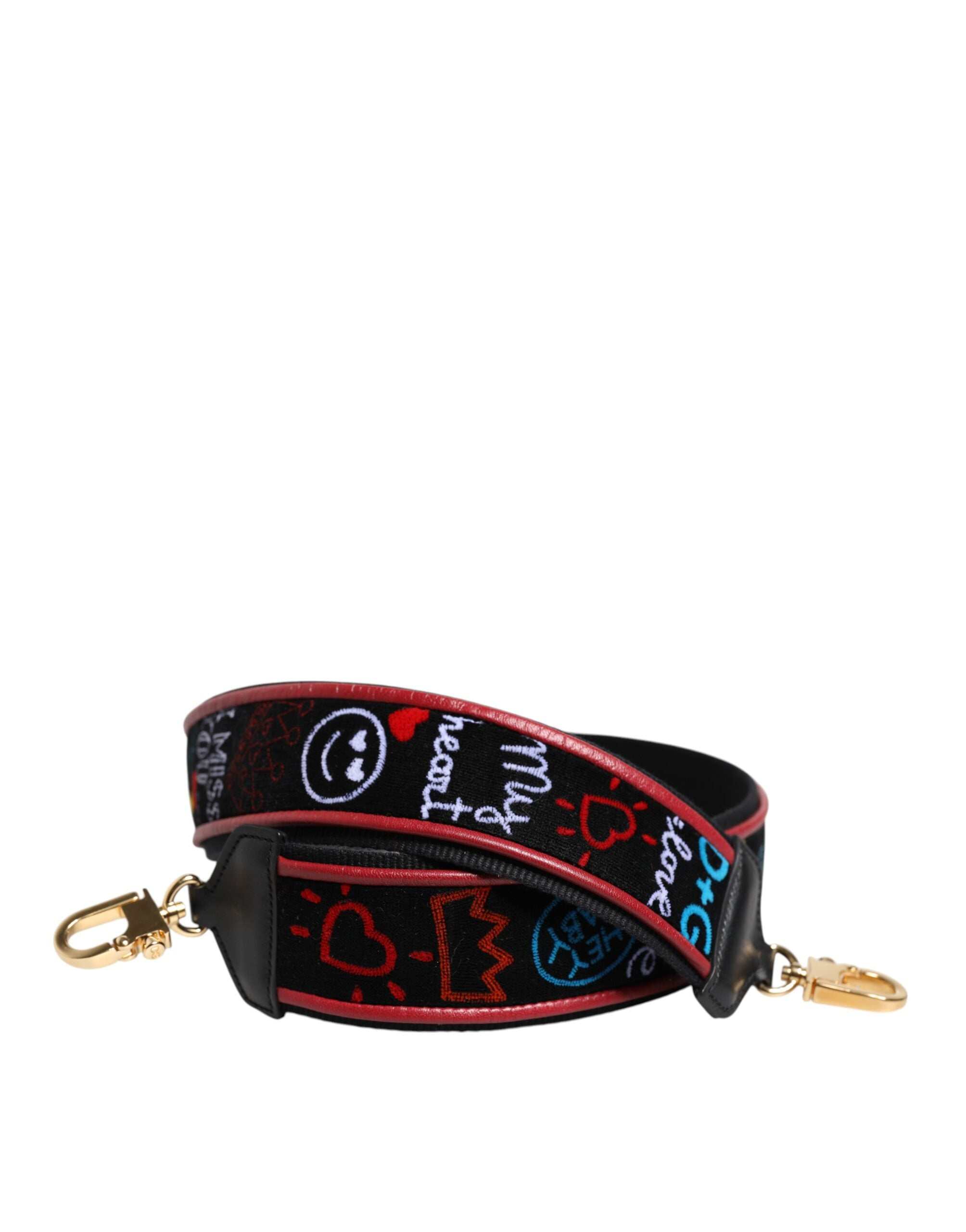 Alça de ombro para bolsa feminina Dolce &amp; Gabbana em algodão preto estampado