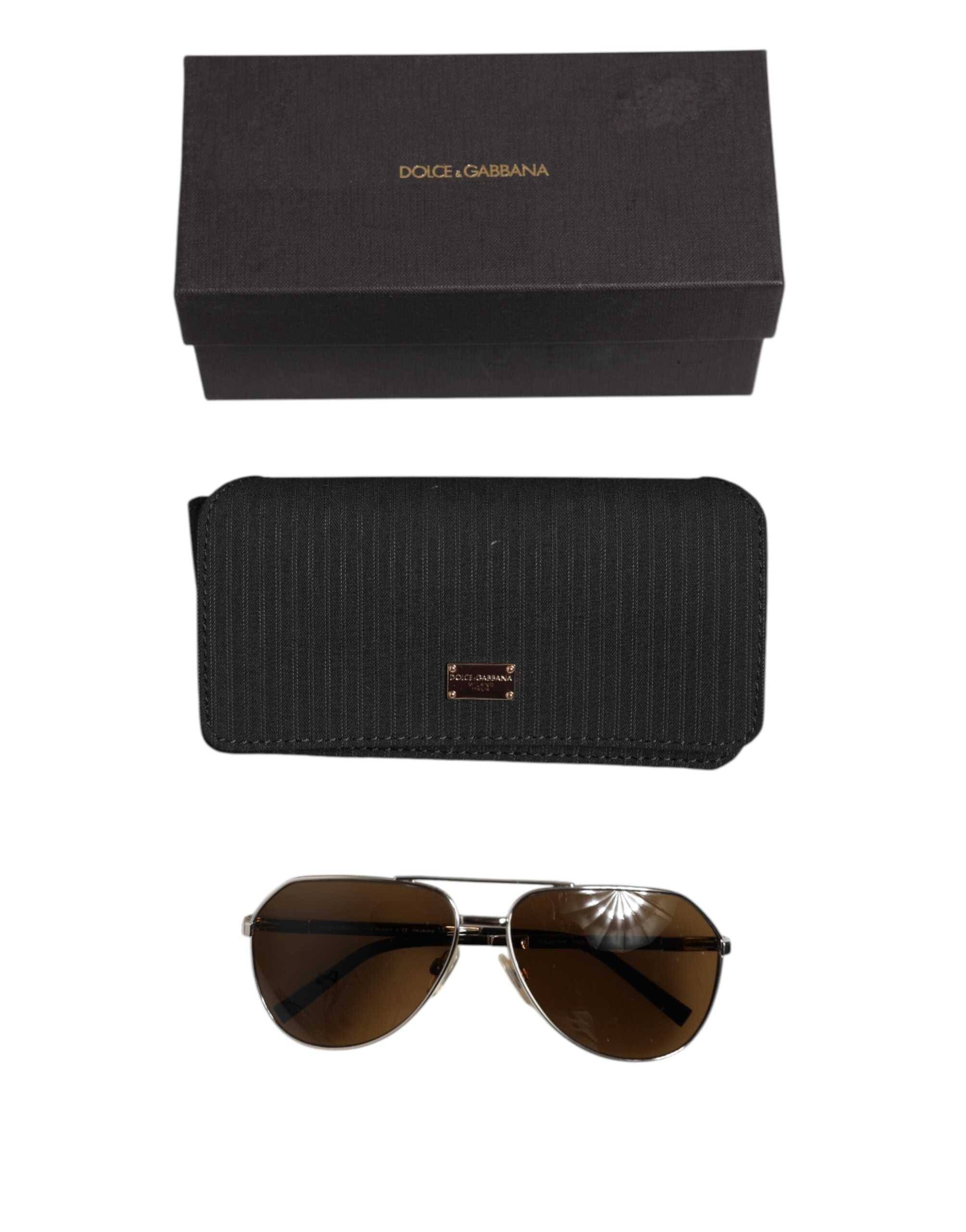 Gafas de sol Dolce &amp; Gabbana DG2073 Silver Steel Classic Pilot con lentes marrones
