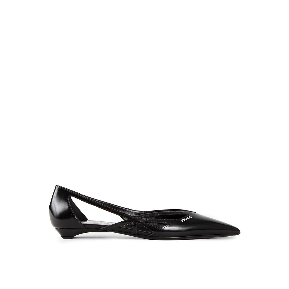 Prada Brushed Leather Cut-Out Ballerina Flats Prada