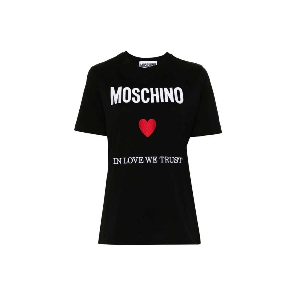 Camiseta preta de algodão Moschino Couture