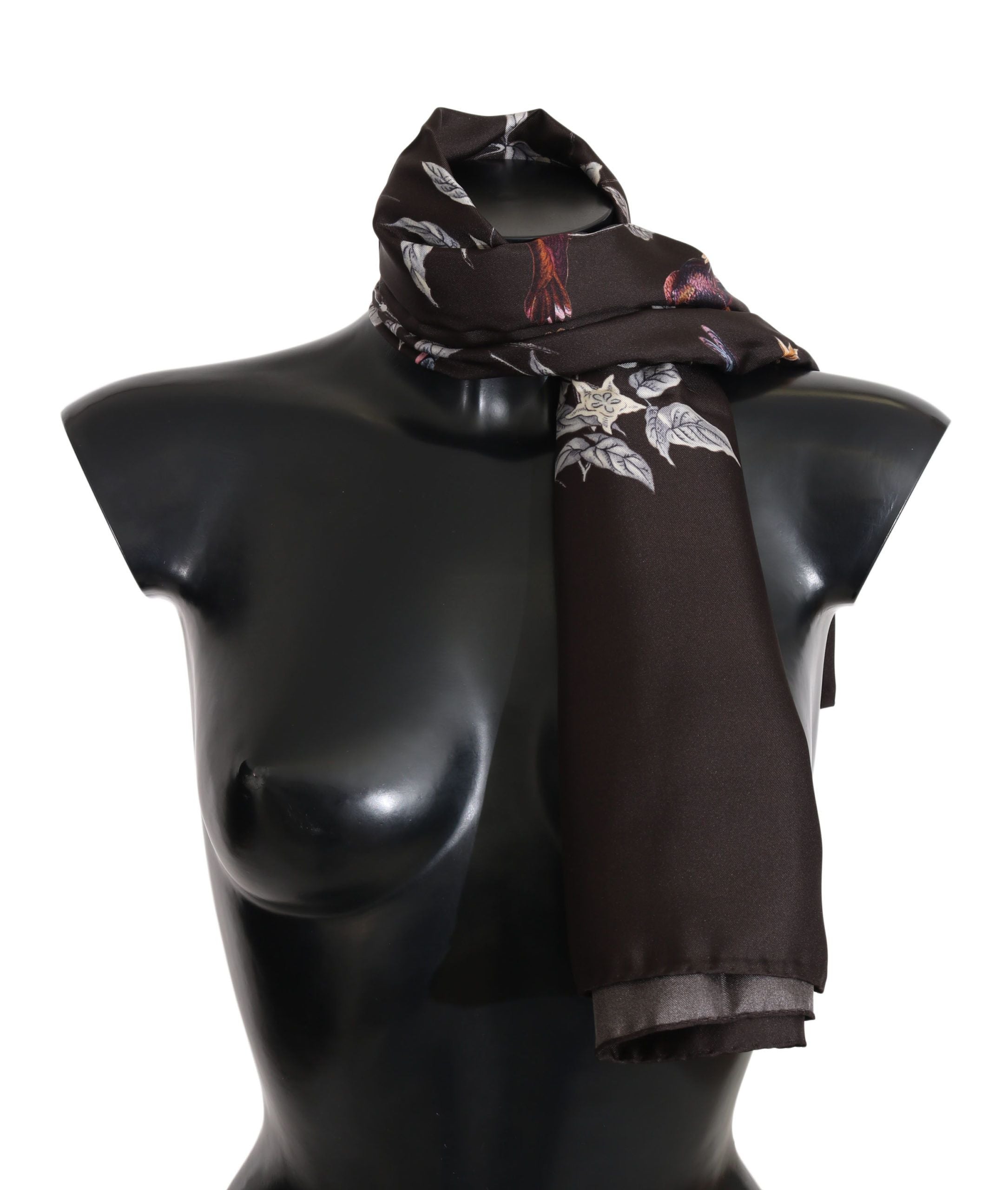 Dolce & Gabbana Brown 100% Silk Bird Print Wrap 80cm X 102cm RRP Scarf