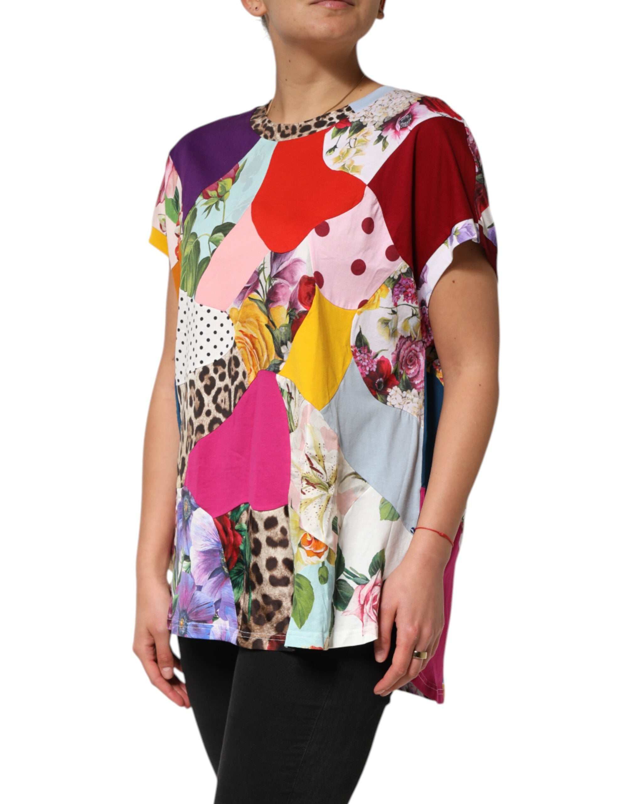 Blusa Dolce &amp; Gabbana multicolorida em patchwork de algodão e seda.