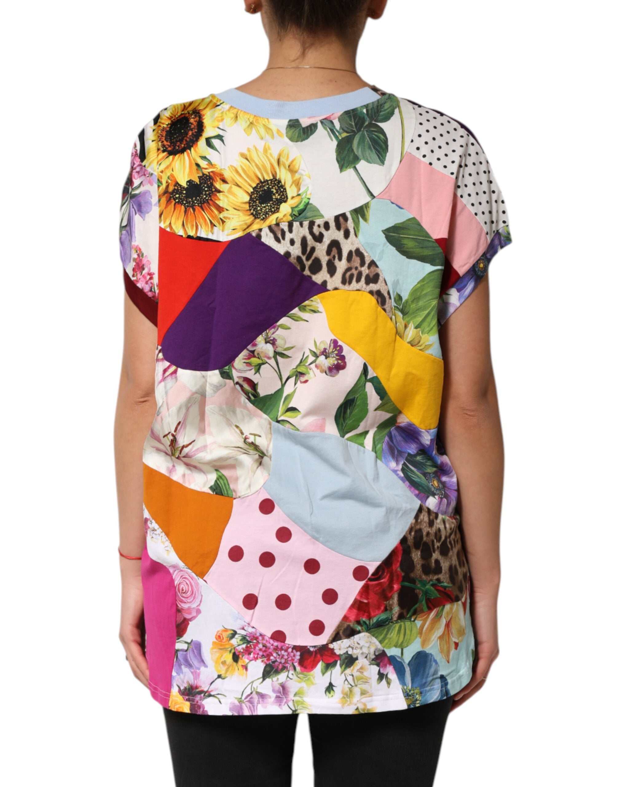 Blusa Dolce &amp; Gabbana multicolorida em patchwork de algodão e seda.