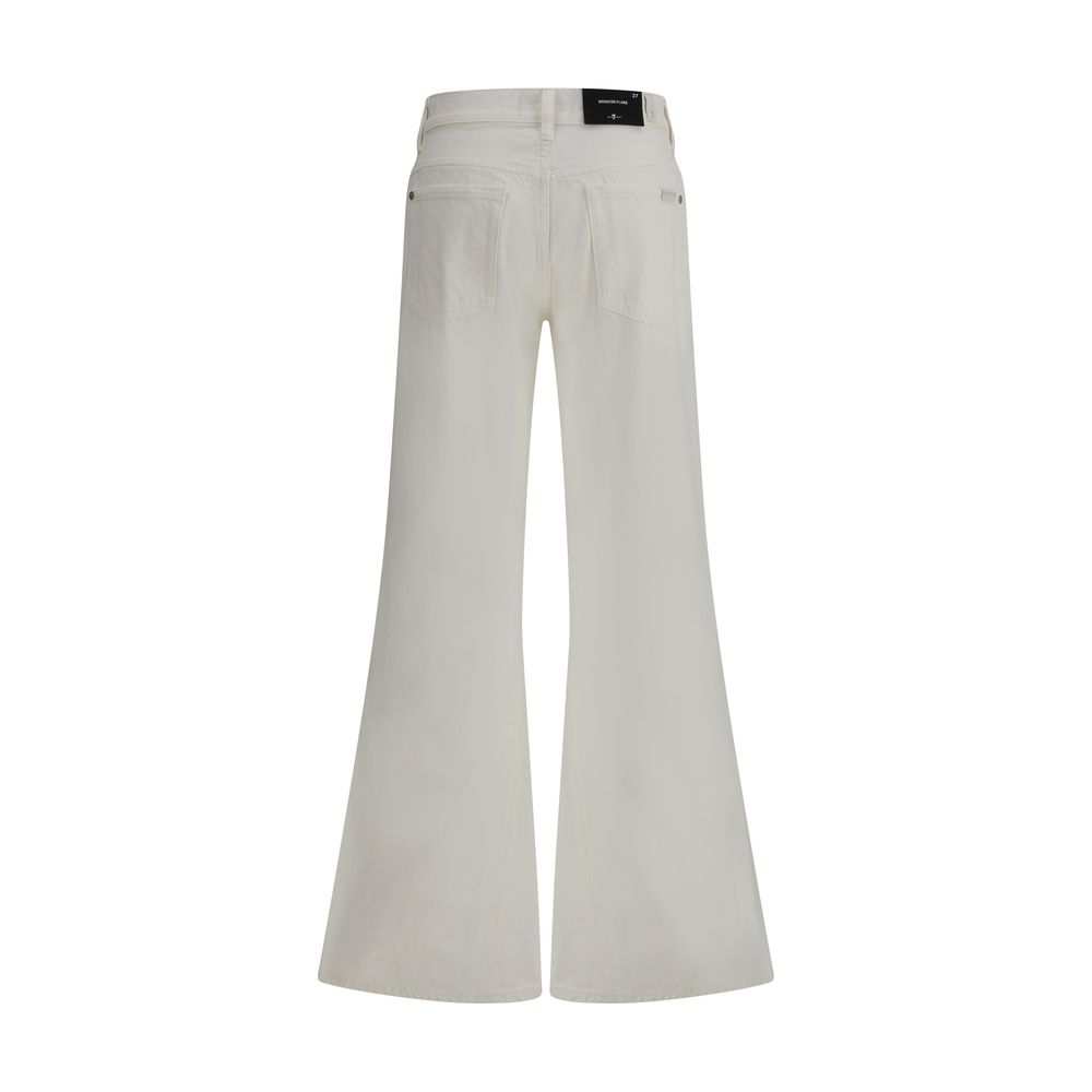 7FOR Cream Cotton Flared Jeans