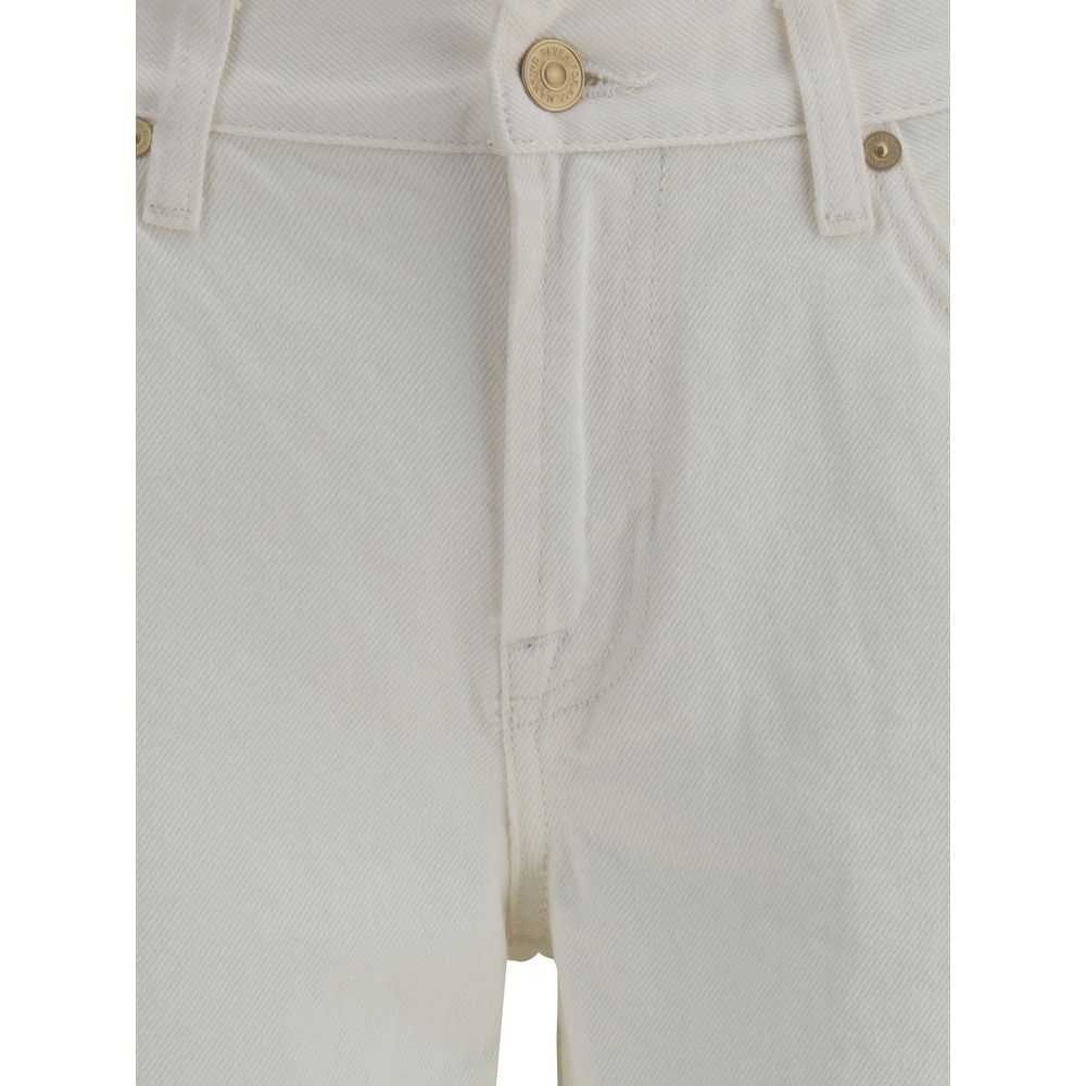 7FOR Cream Cotton Flared Jeans