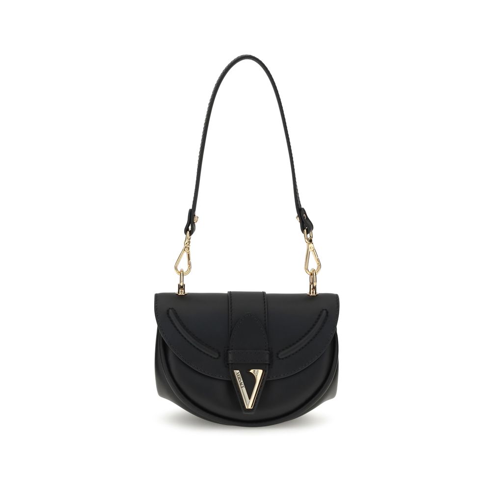 Bolsa de ombro Versace Bos Taurus em couro de bezerro preto