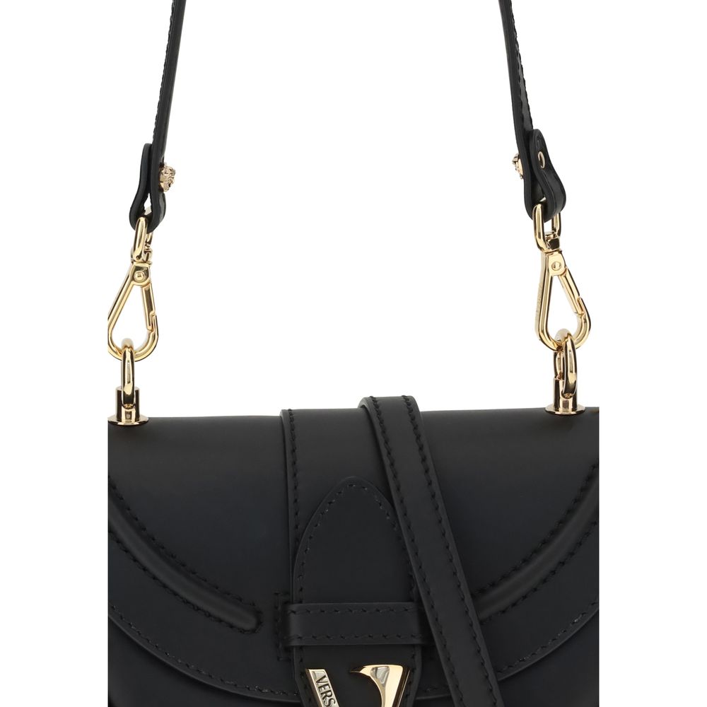 Bolsa de ombro Versace Bos Taurus em couro de bezerro preto