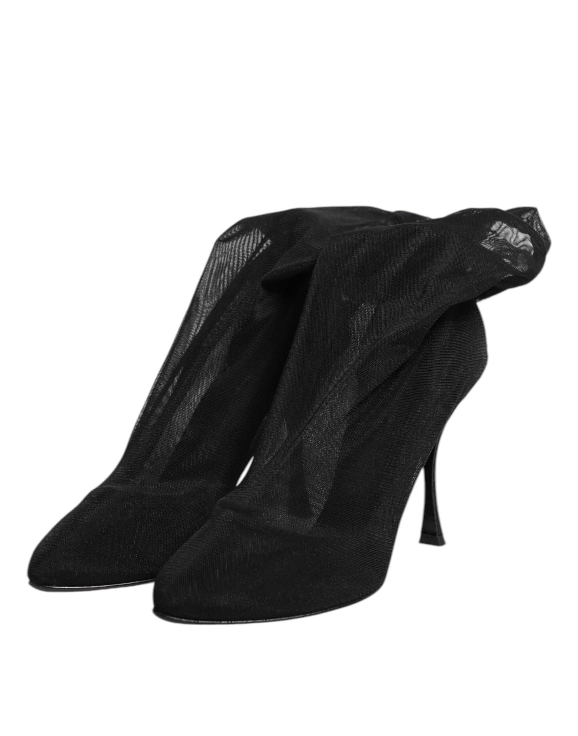 Botas Dolce &amp; Gabbana pretas de seda elástica com detalhes em tule