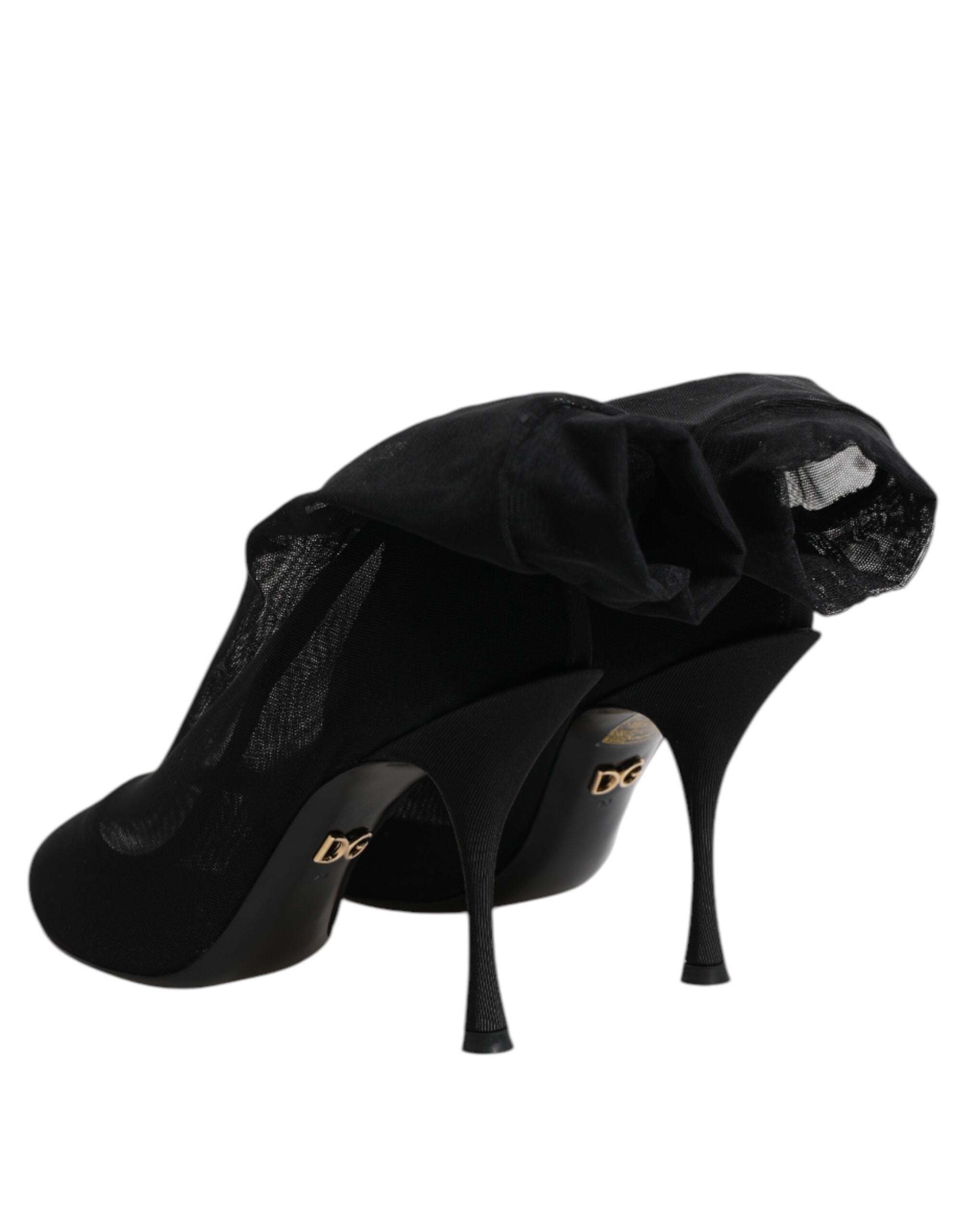 Botas Dolce &amp; Gabbana pretas de seda elástica com detalhes em tule
