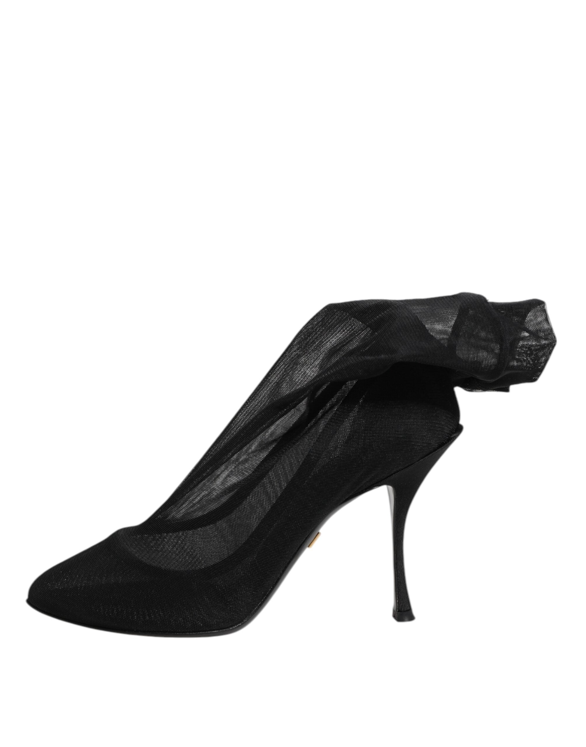 Botas Dolce &amp; Gabbana pretas de seda elástica com detalhes em tule