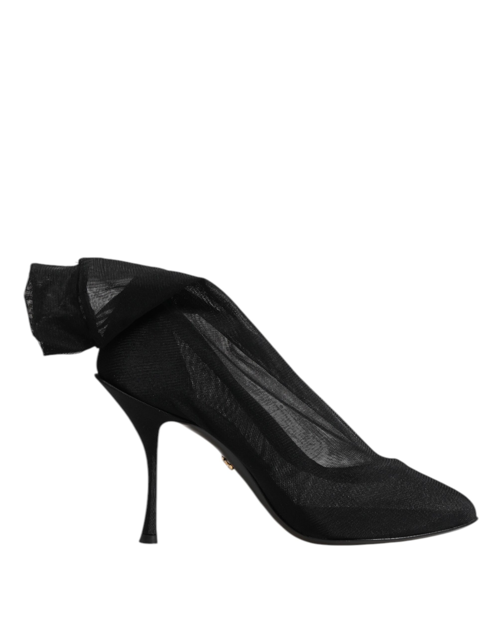 Botas Dolce &amp; Gabbana pretas de seda elástica com detalhes em tule