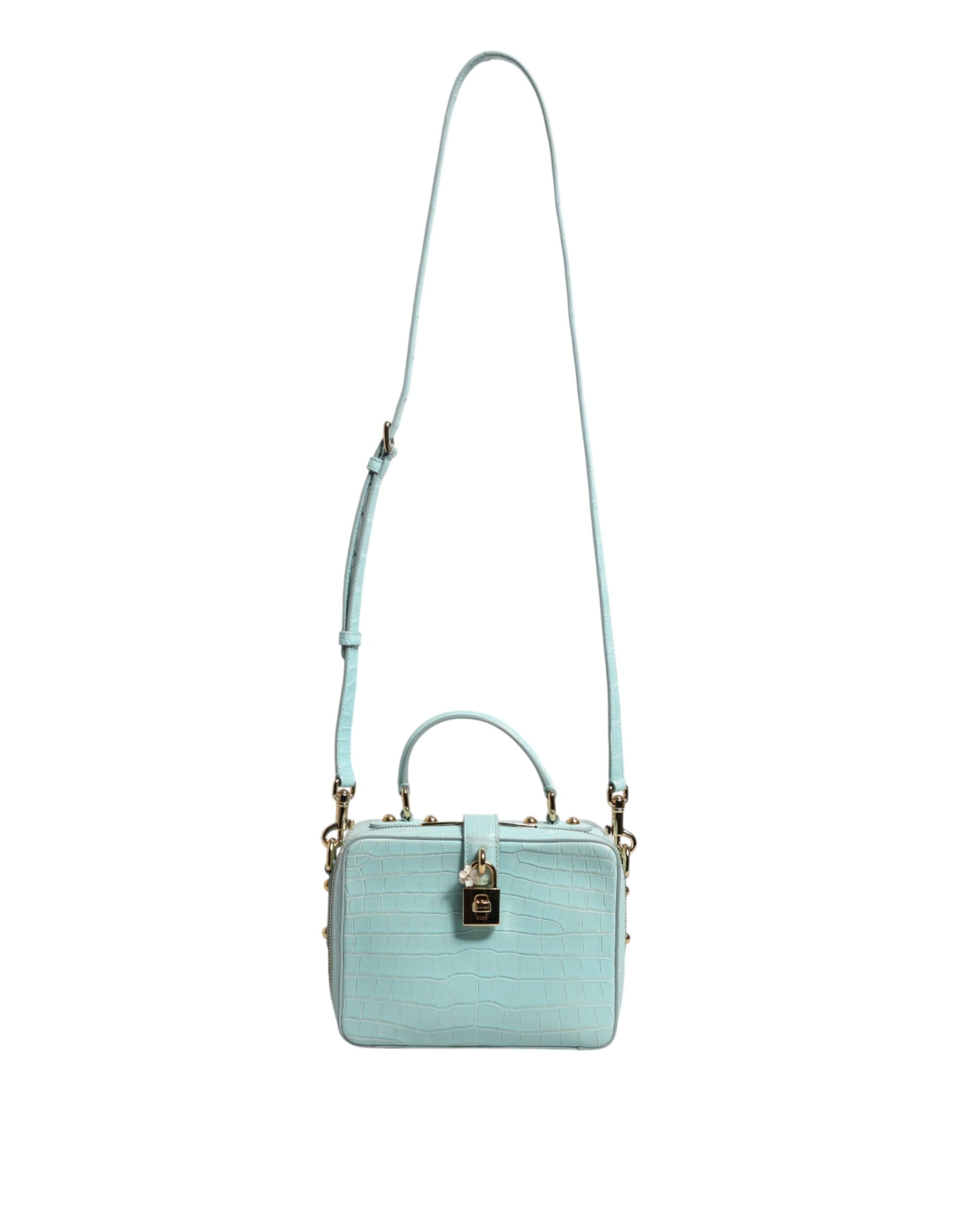 Bolso de hombro con candado de piel repujada verde menta de Dolce &amp; Gabbana