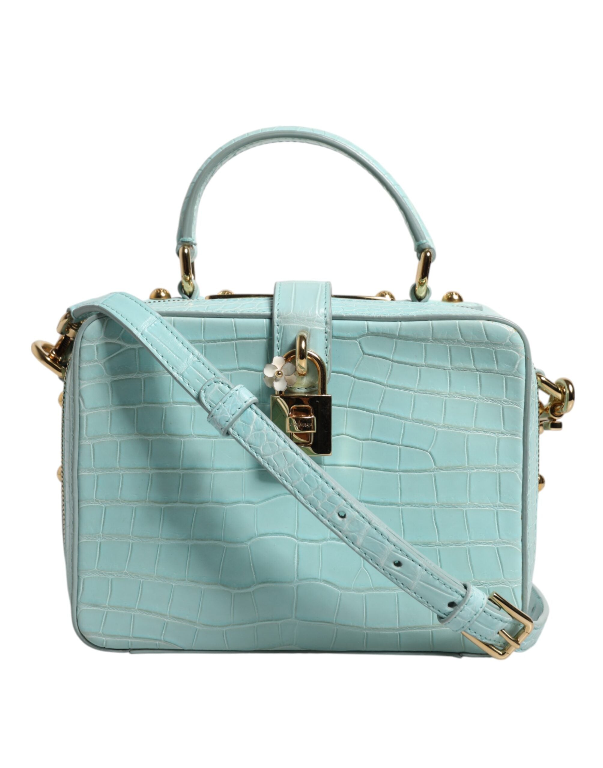 Bolso de hombro con candado de piel repujada verde menta de Dolce &amp; Gabbana