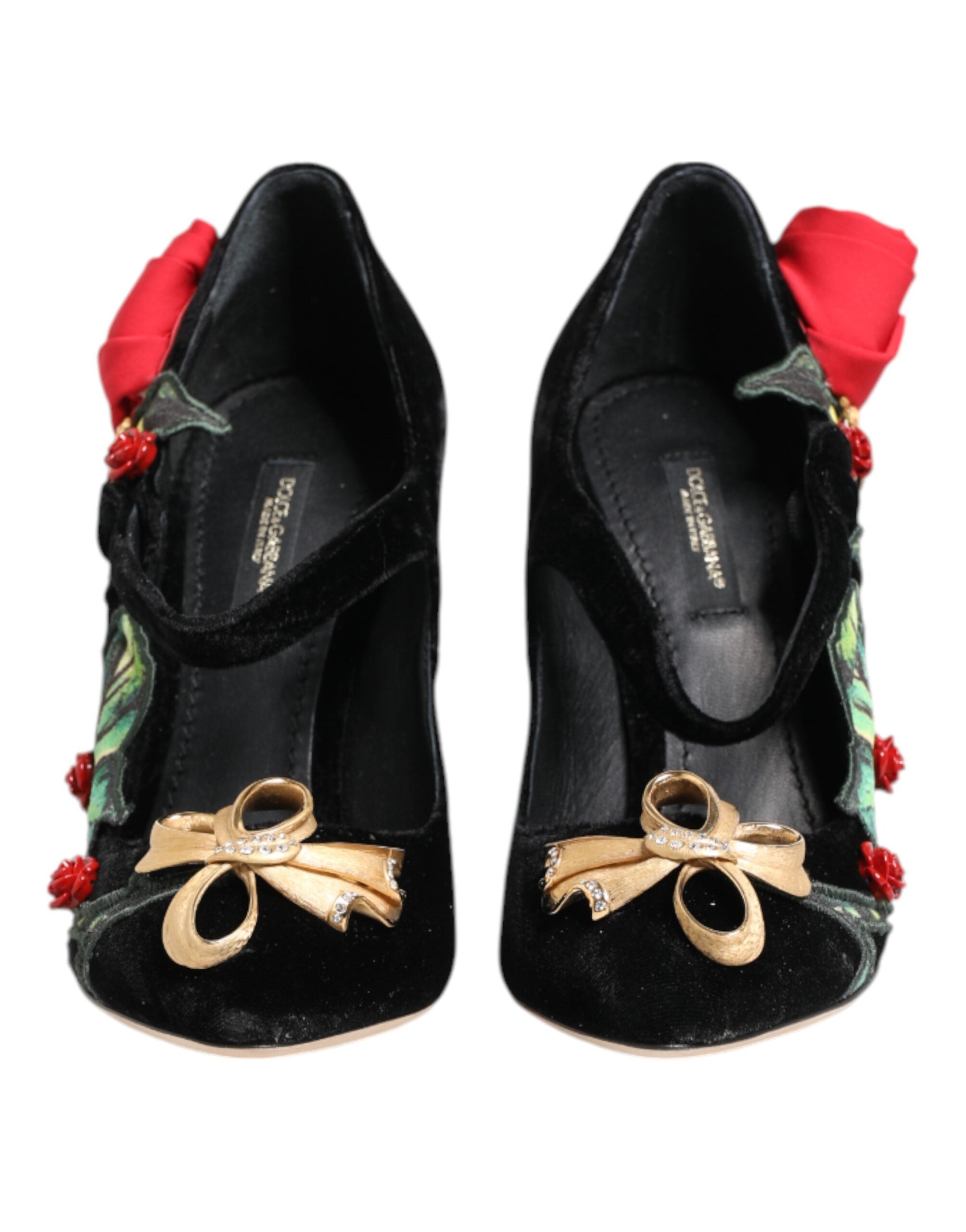 Zapatos Mary Jane con broche de cristal y rosas negras de Dolce &amp; Gabbana