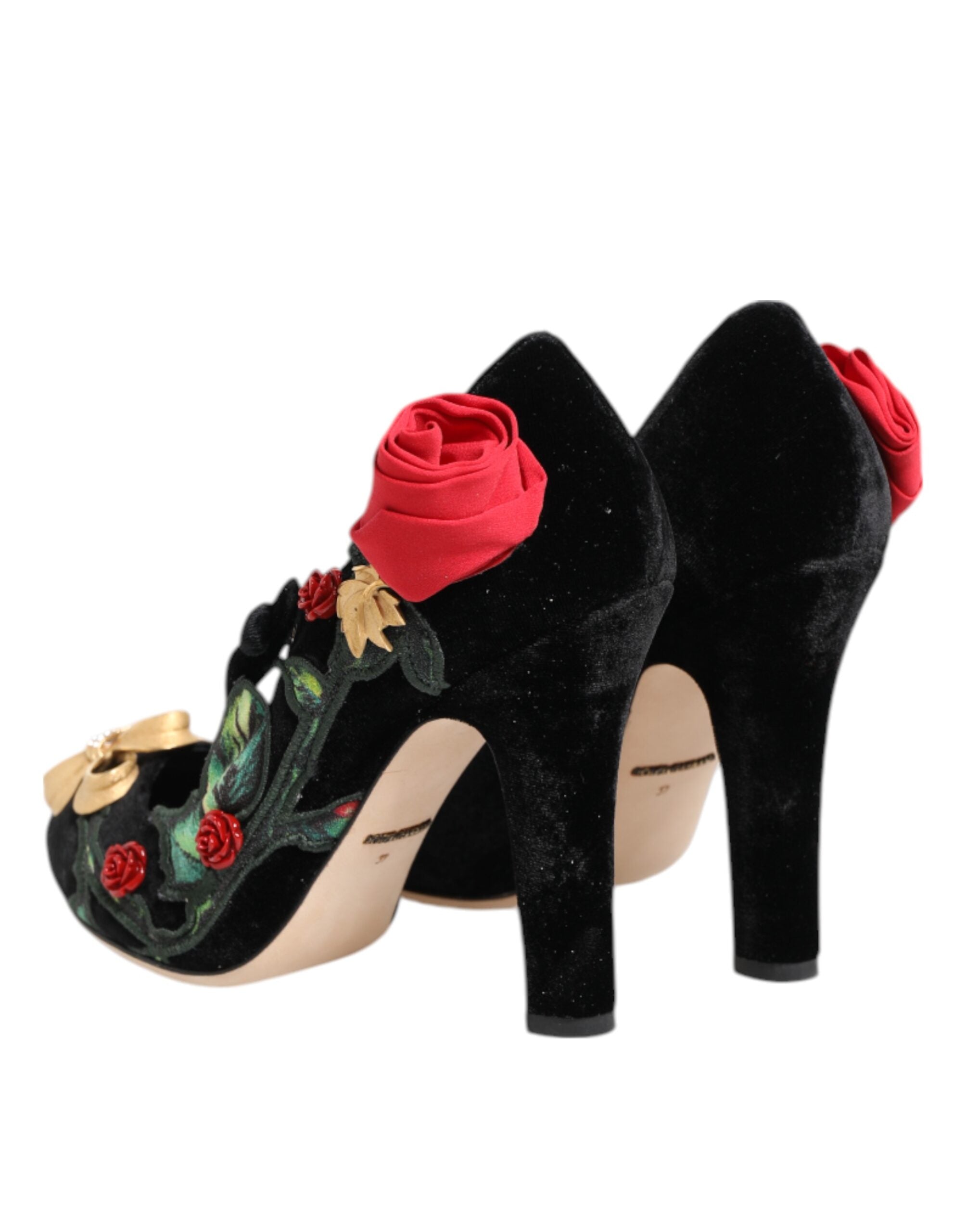Zapatos Mary Jane con broche de cristal y rosas negras de Dolce &amp; Gabbana
