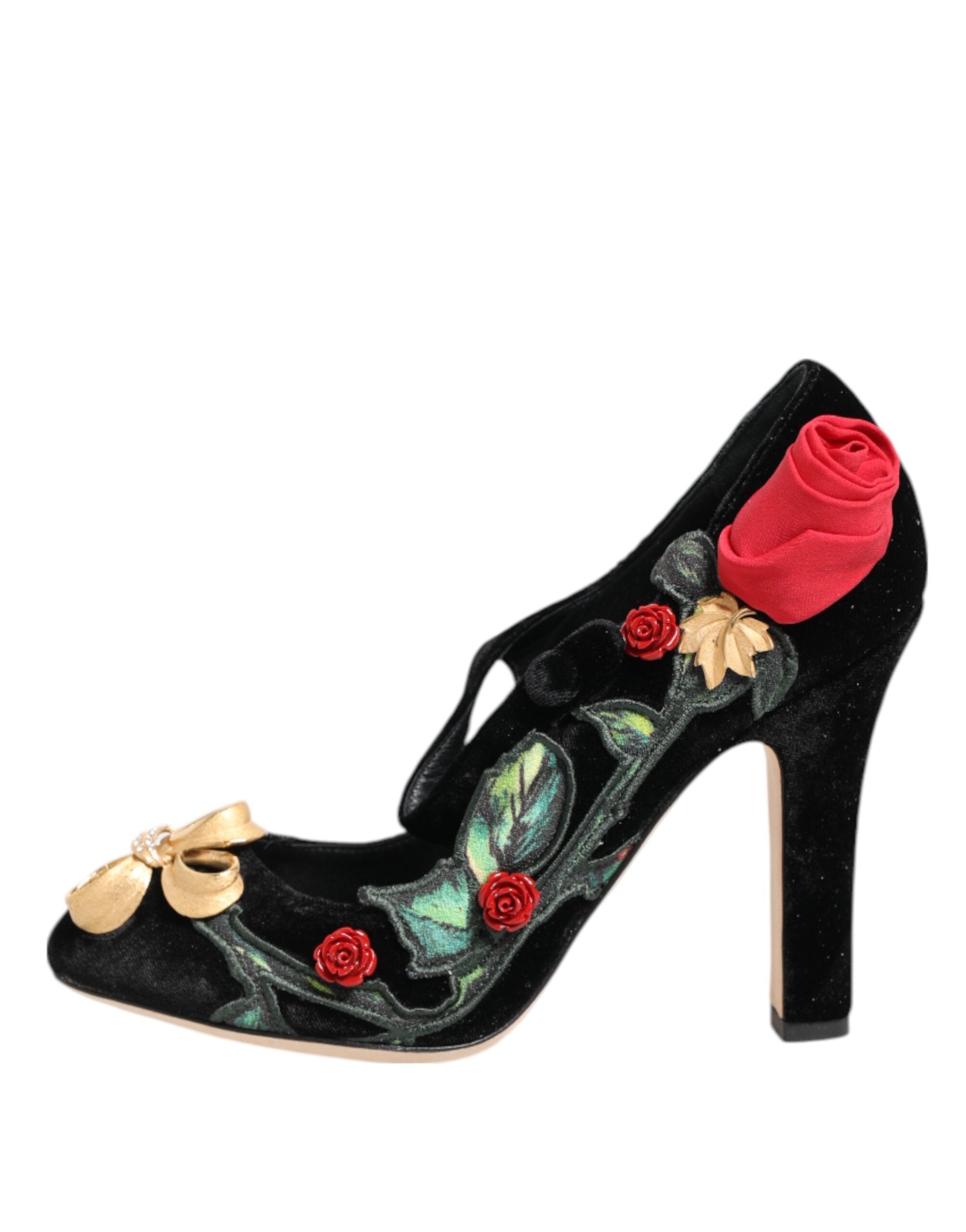 Zapatos Mary Jane con broche de cristal y rosas negras de Dolce &amp; Gabbana