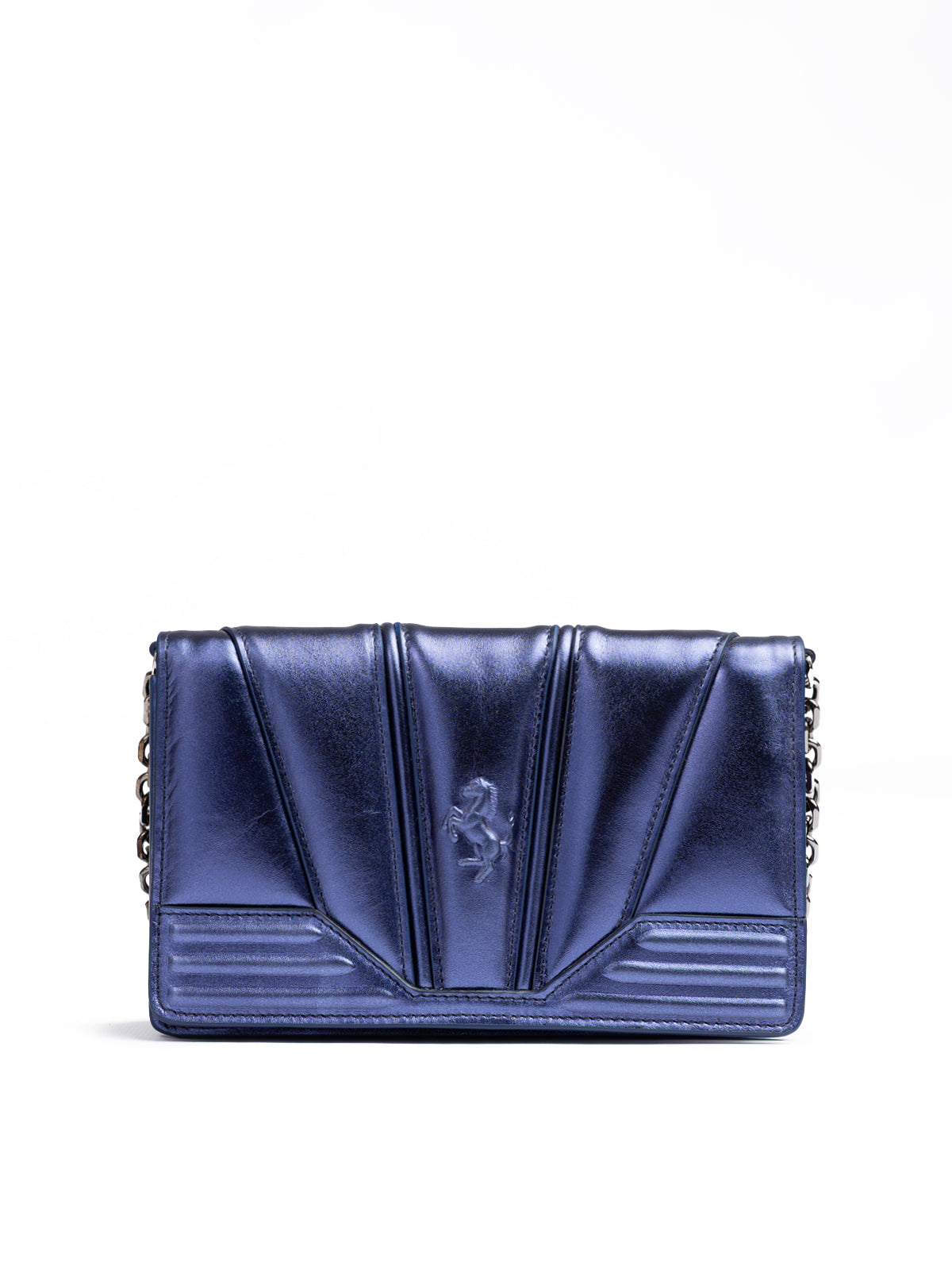 Ferrari Metal blue GT patent leather bag with chain
