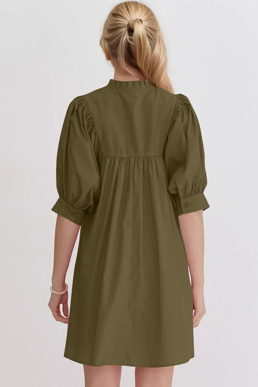 Oh Frill Notched Puff Sleeve Babydoll Mini Dress.