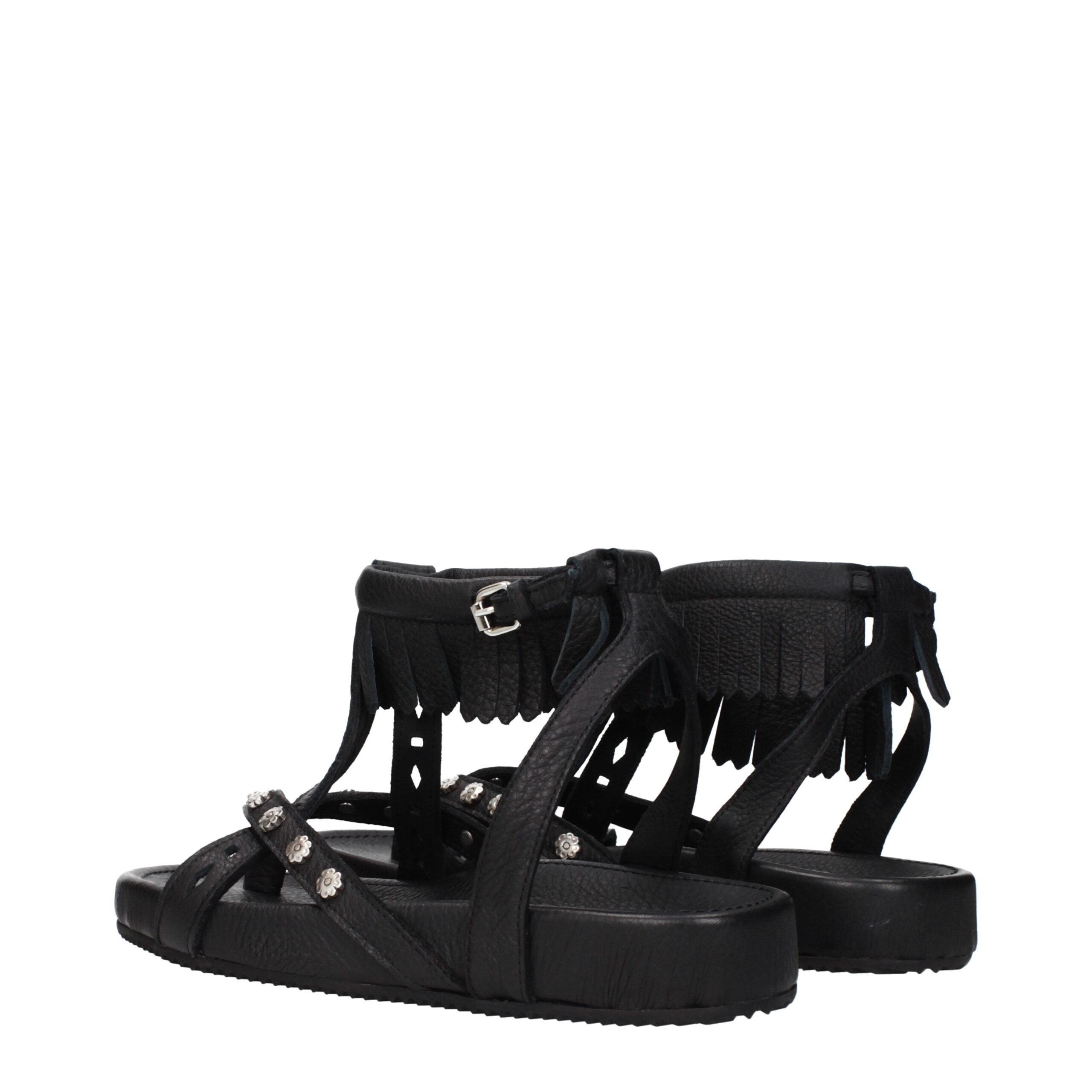 Isabel Marant Black Leather Flat Sandals