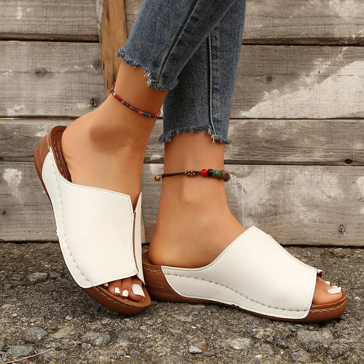 Fashion Solid Wedges Sandals Summer Casual Peep-toe Slippers Outdoor Thick Sole Heightening Slides Shoes Women - MaraFormigone