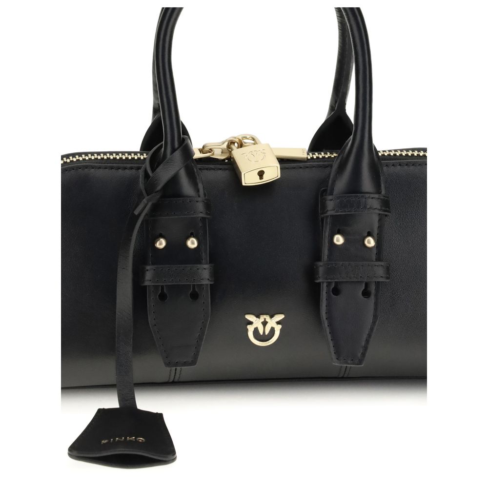 PINKO Black Calf Leather Bos Taurus Shoulder Bag