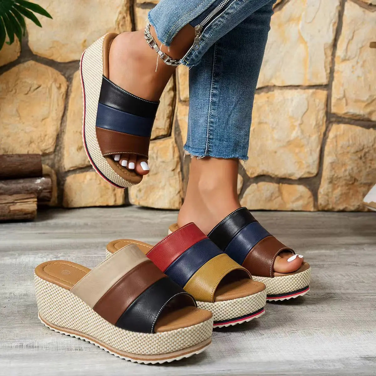Ankle-strap Sandals Block Platform Wedge Plus Size Slippers - MaraFormigone