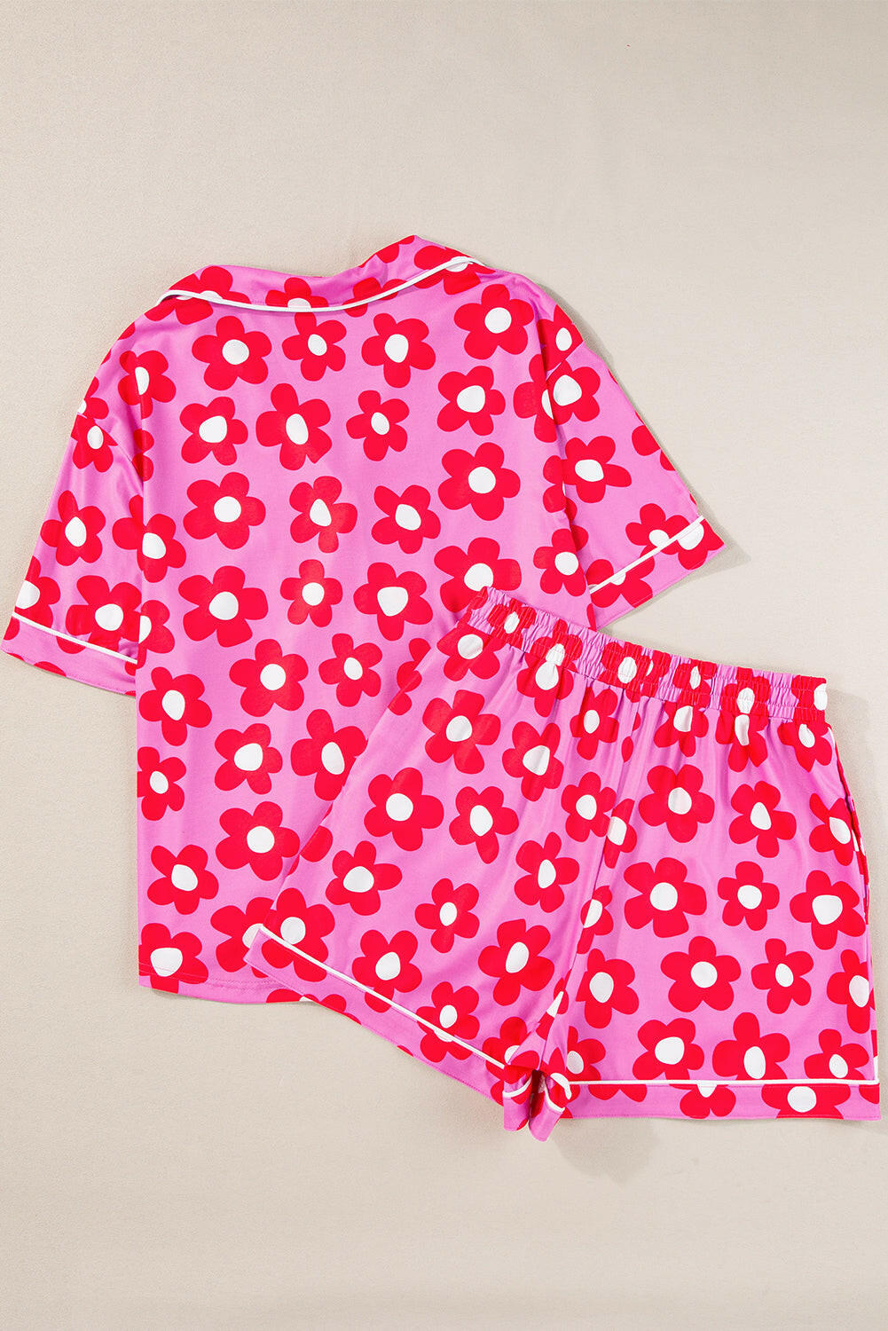 Luxury Flower Print Buttoned Shirt And Drawstring Waist Pajama Set.