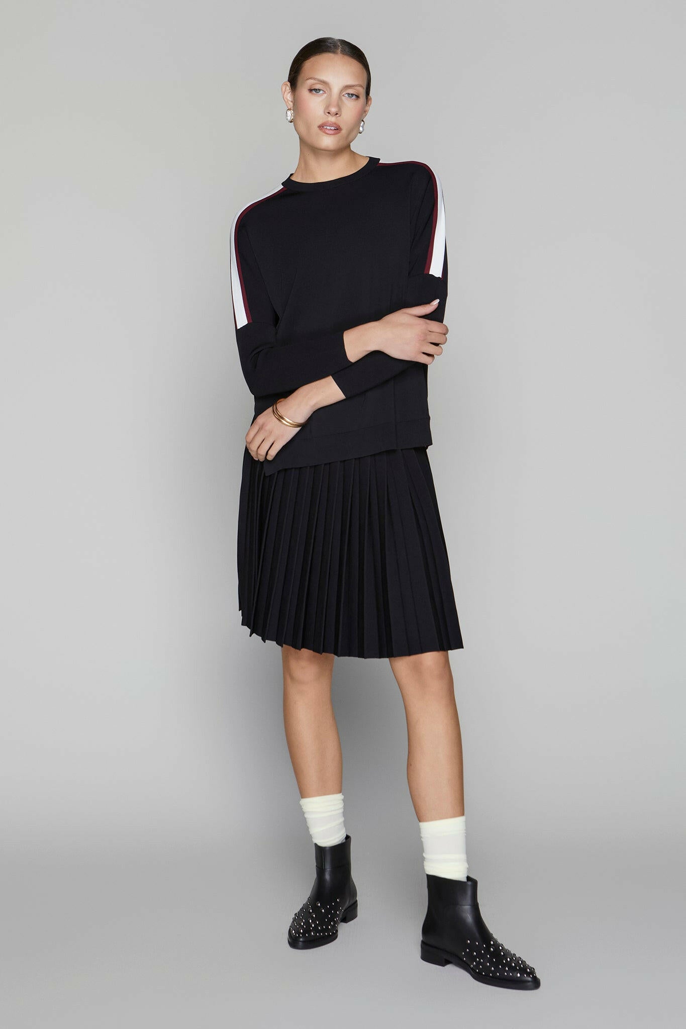 Montia Top in Black Merlot Stripe Apparalel