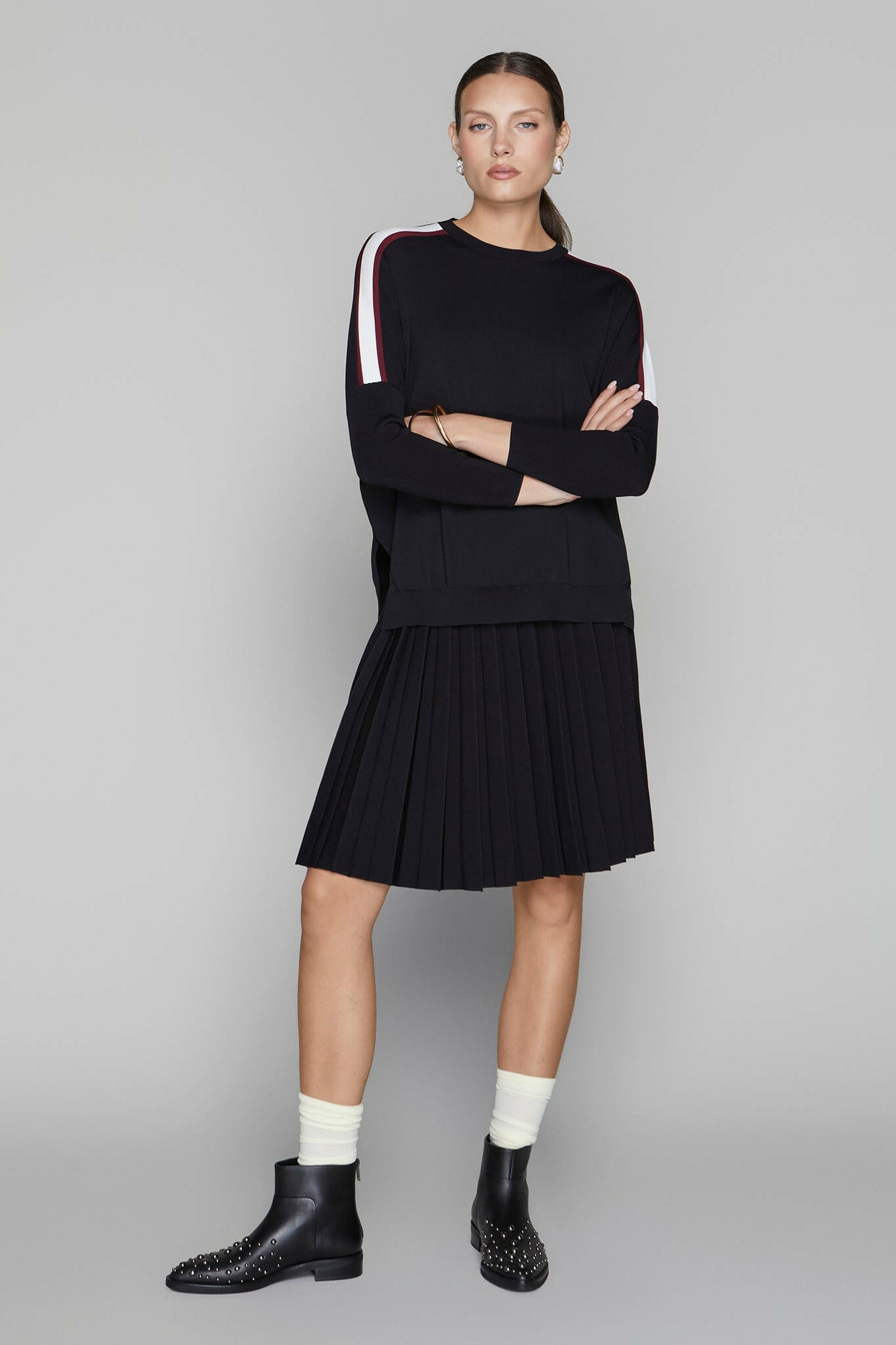 Montia Top in Black Merlot Stripe Apparalel