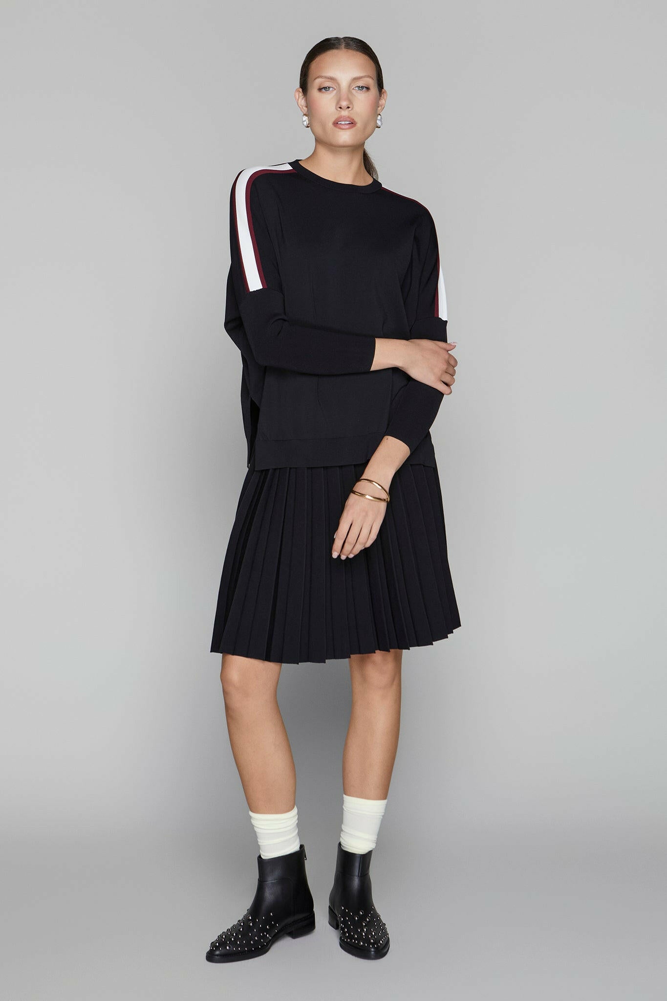 Montia Top in Black Merlot Stripe Apparalel