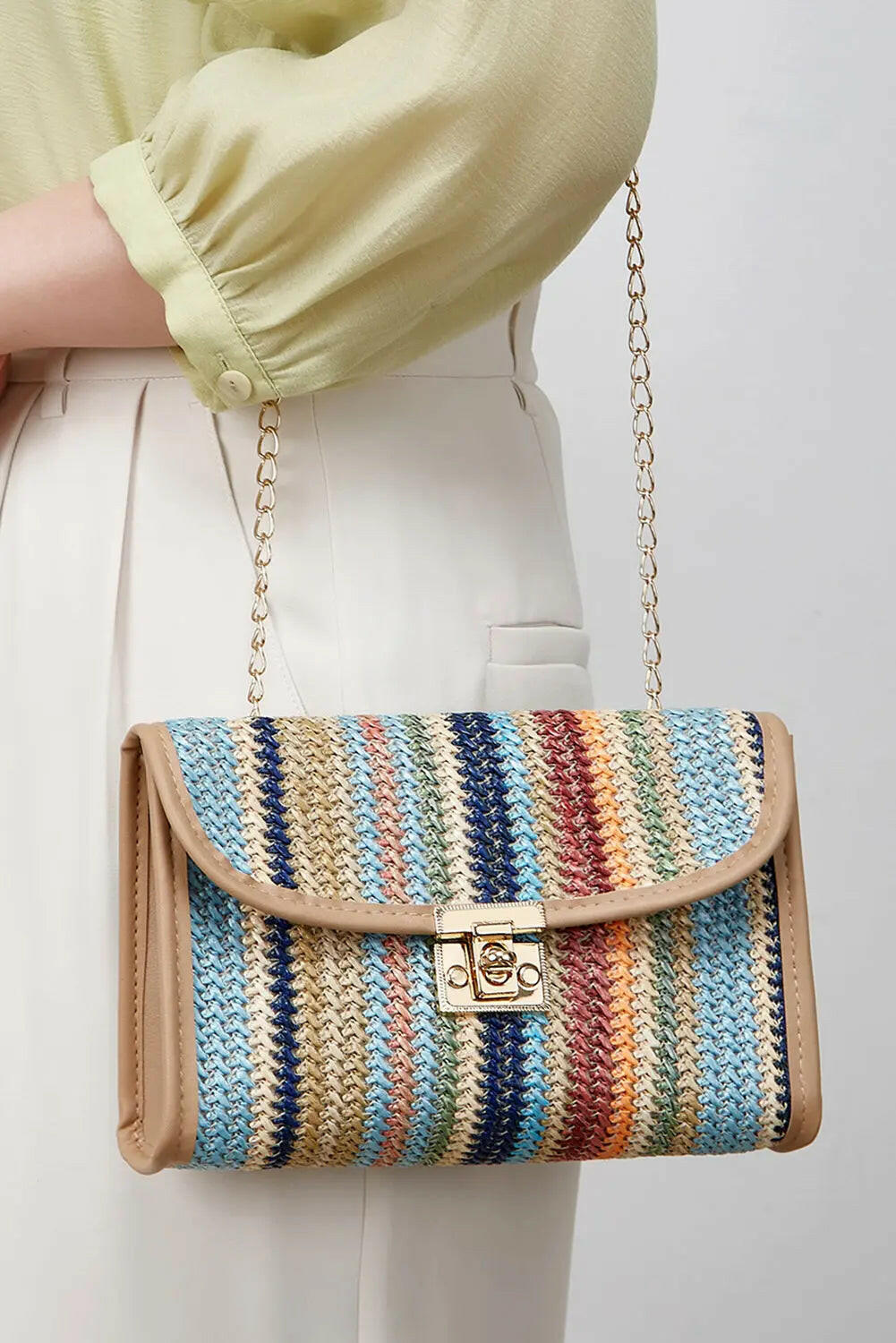 Azariah Striped Crochet Flapped Bag.