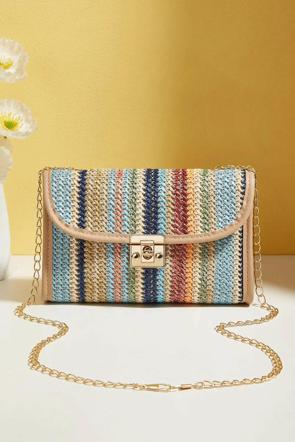 Azariah Striped Crochet Flapped Bag.