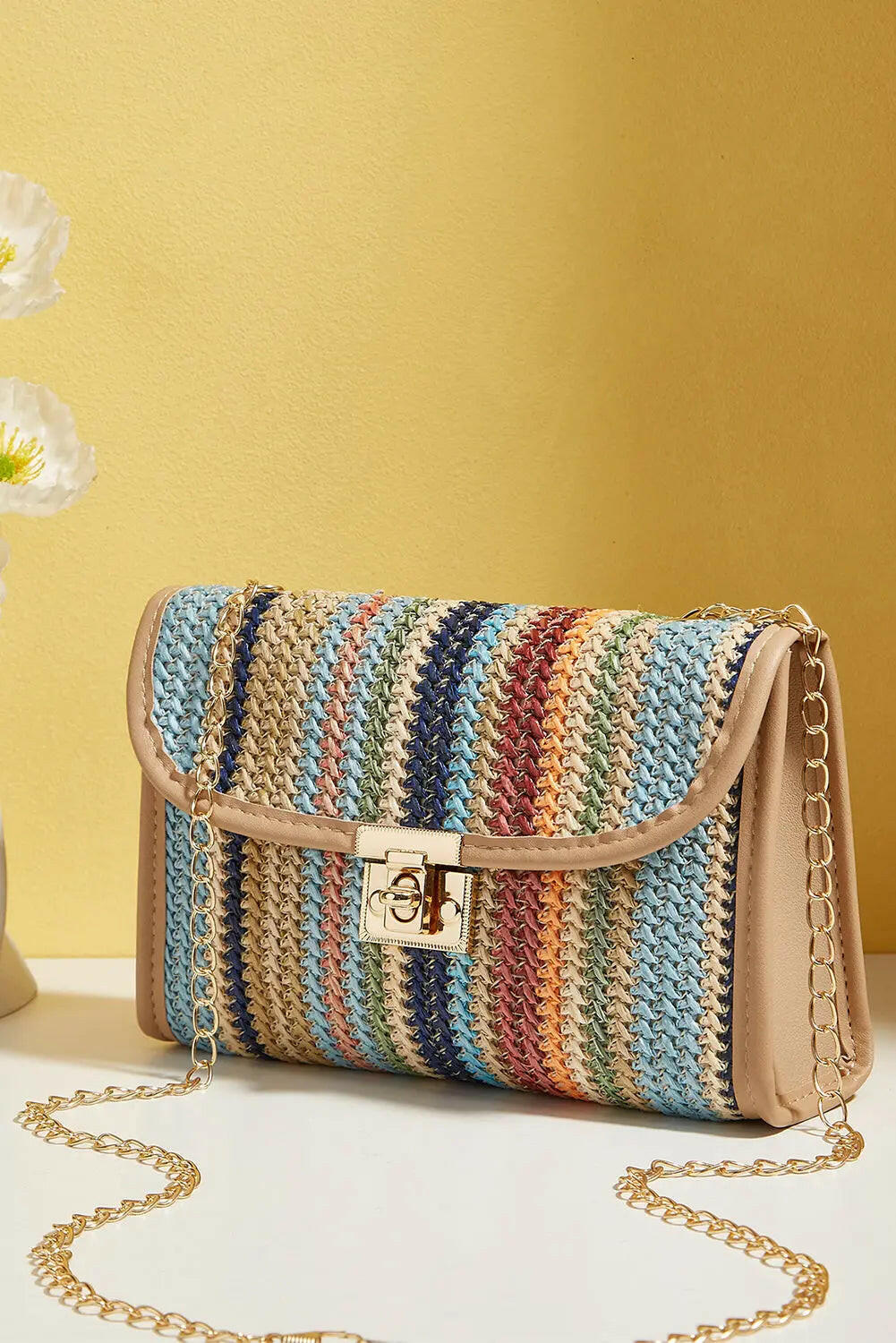 Azariah Striped Crochet Flapped Bag.
