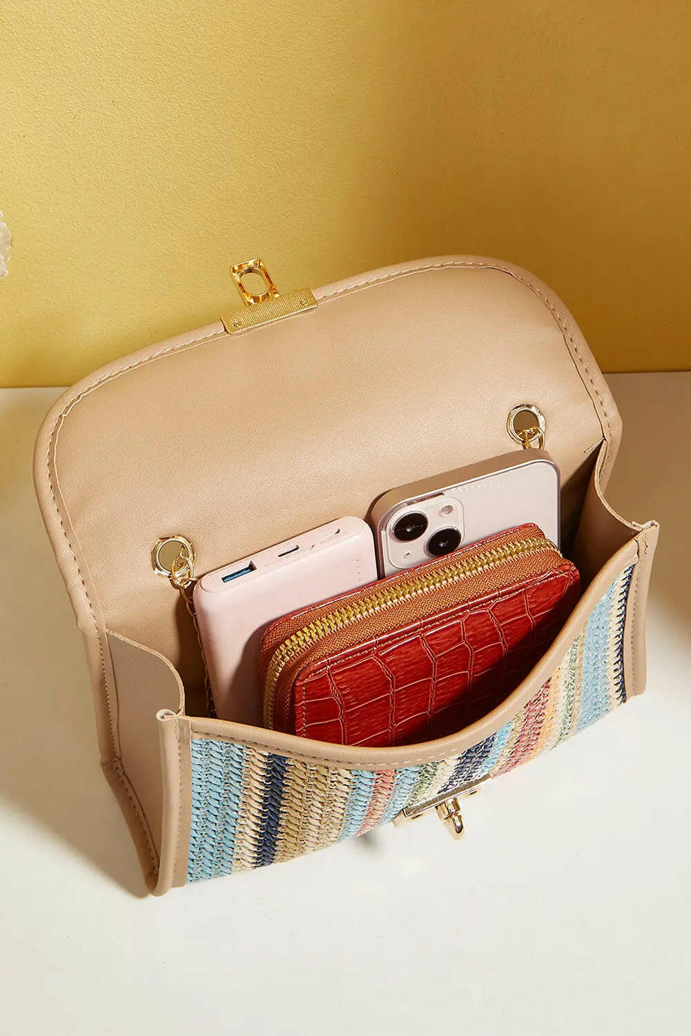 Azariah Striped Crochet Flapped Bag.