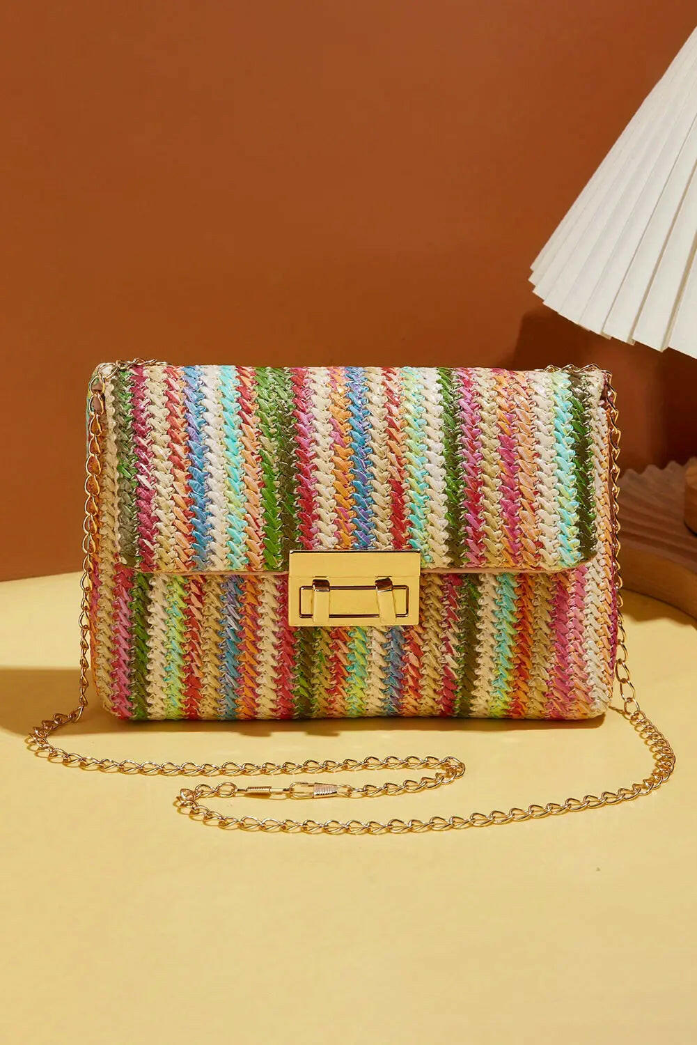 Azariah Striped Crochet Flapped Bag.