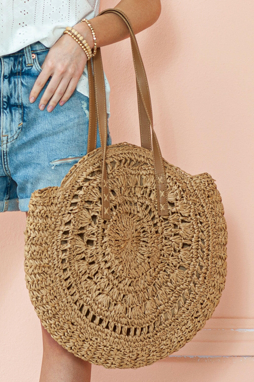 Mavis Bohemian Straw Woven Round Bag.